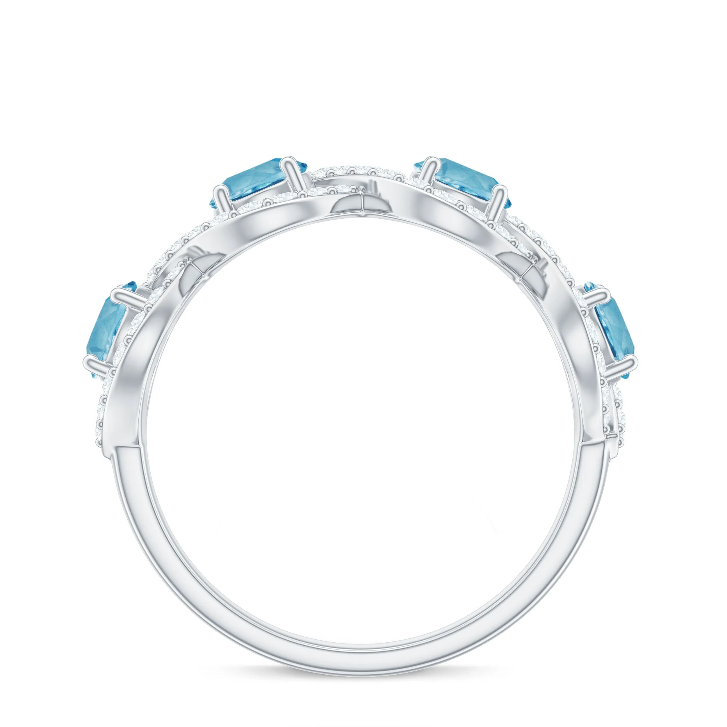 Natural Swiss Blue Topaz Half Eternity Ring with Diamond