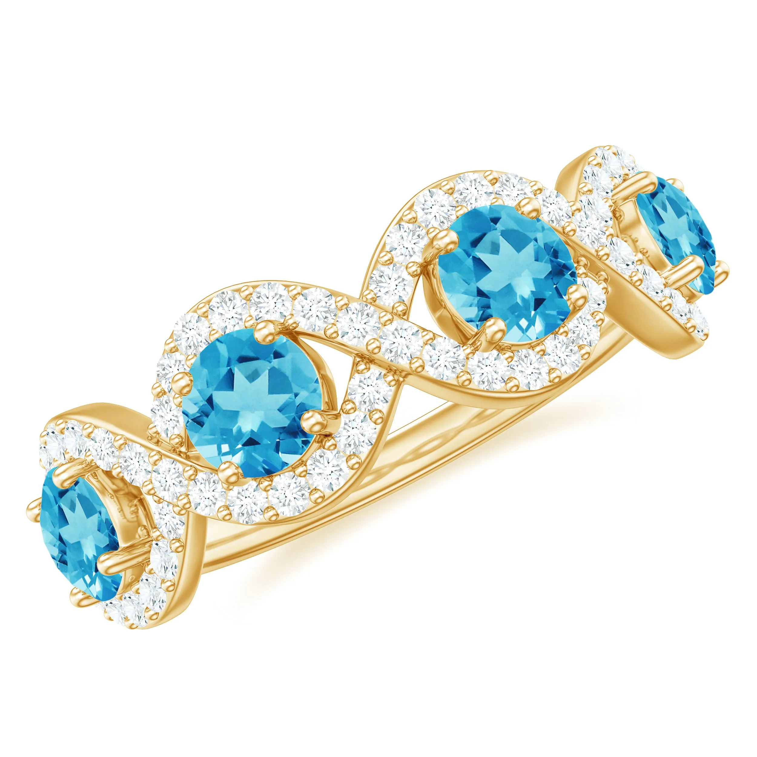 Natural Swiss Blue Topaz Half Eternity Ring with Diamond
