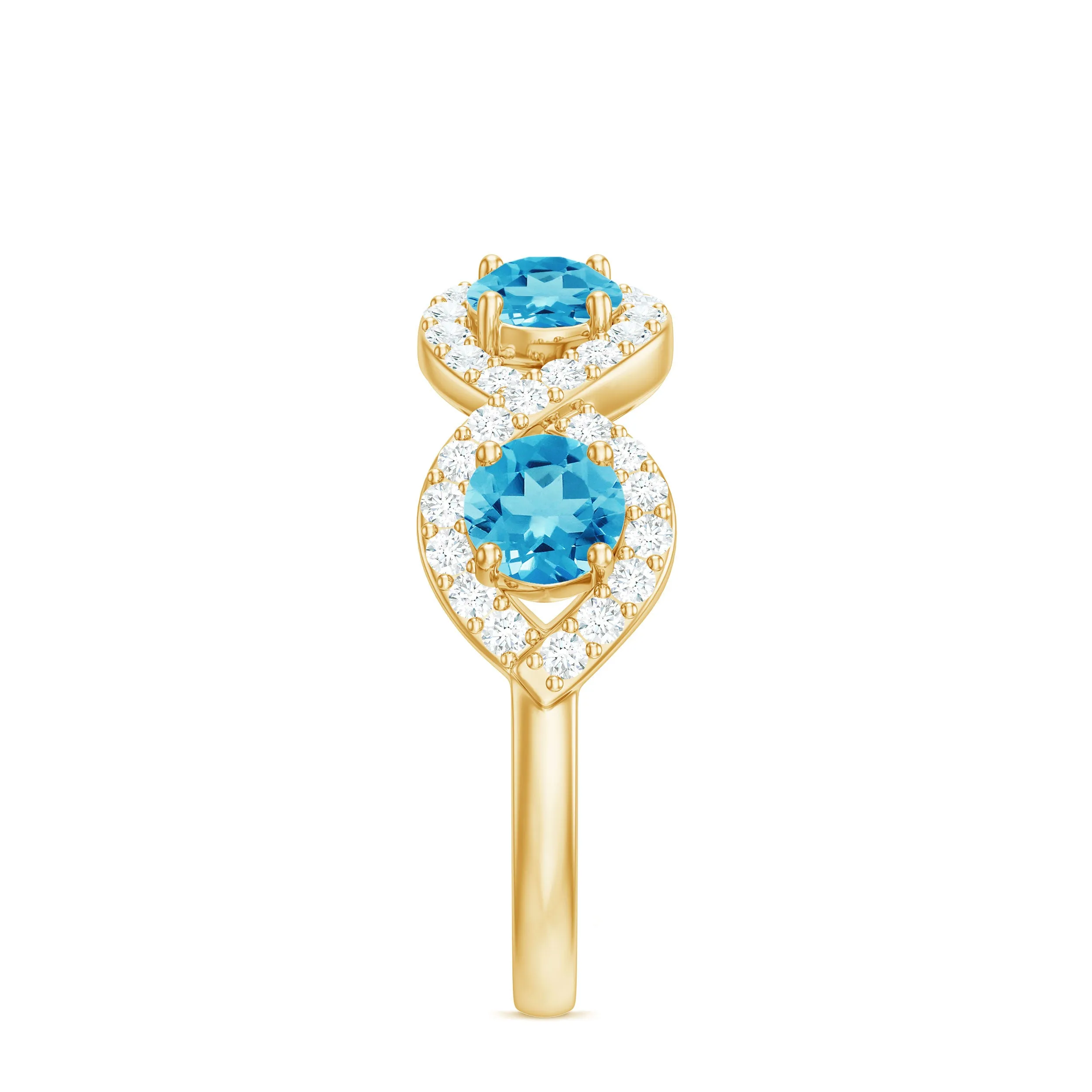 Natural Swiss Blue Topaz Half Eternity Ring with Diamond