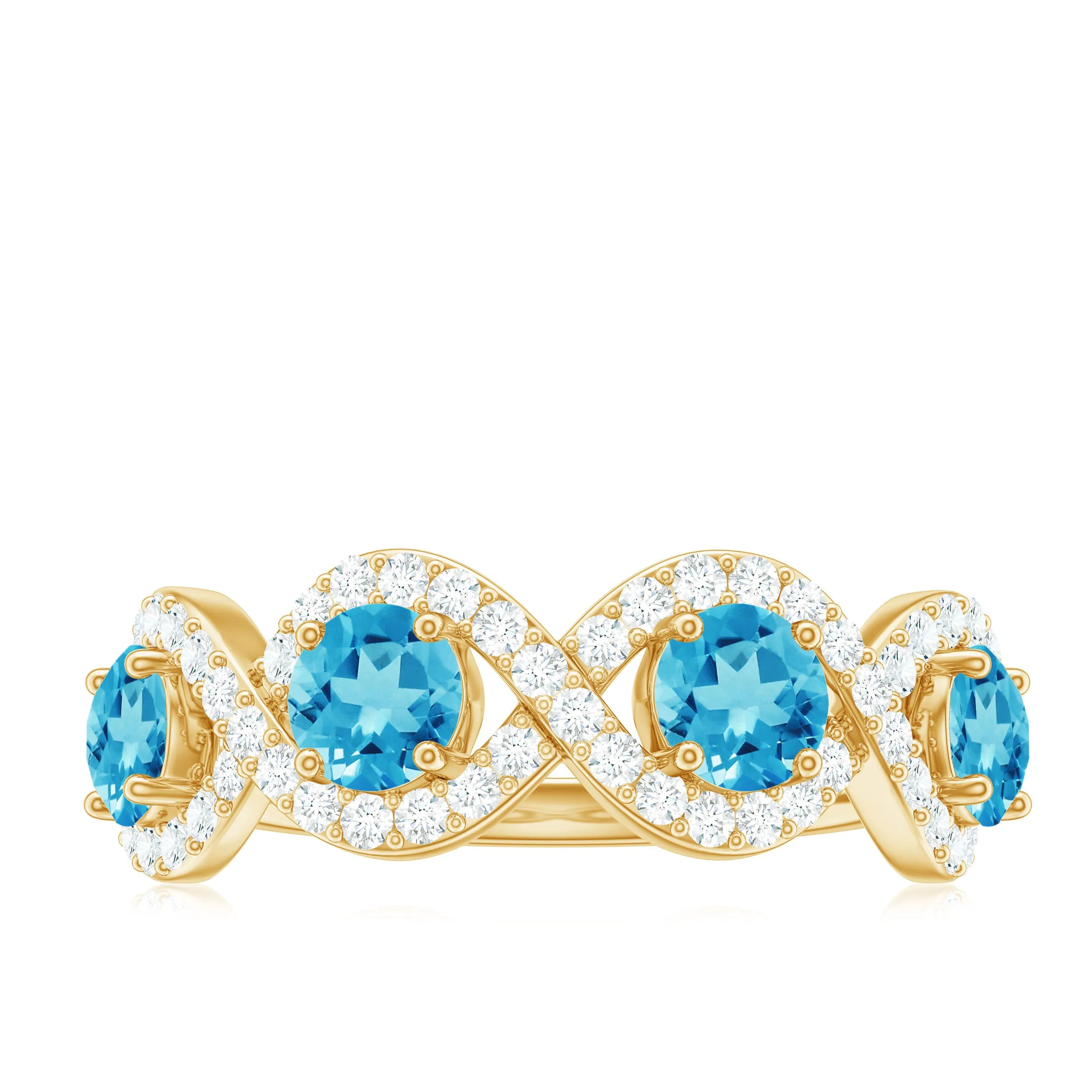 Natural Swiss Blue Topaz Half Eternity Ring with Diamond