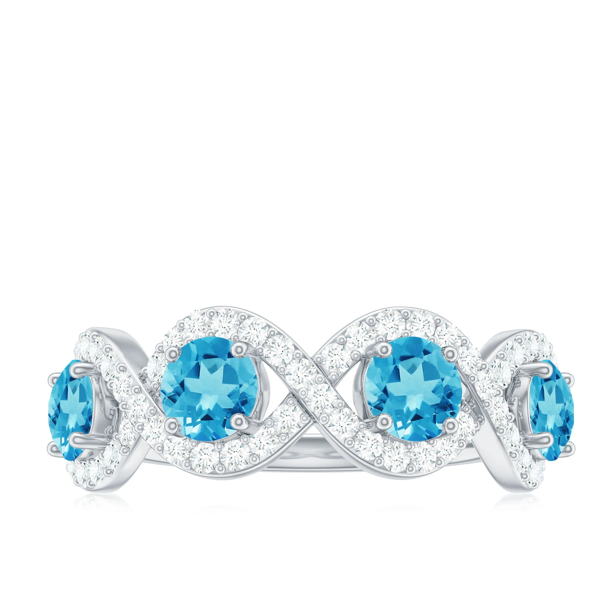 Natural Swiss Blue Topaz Half Eternity Ring with Diamond