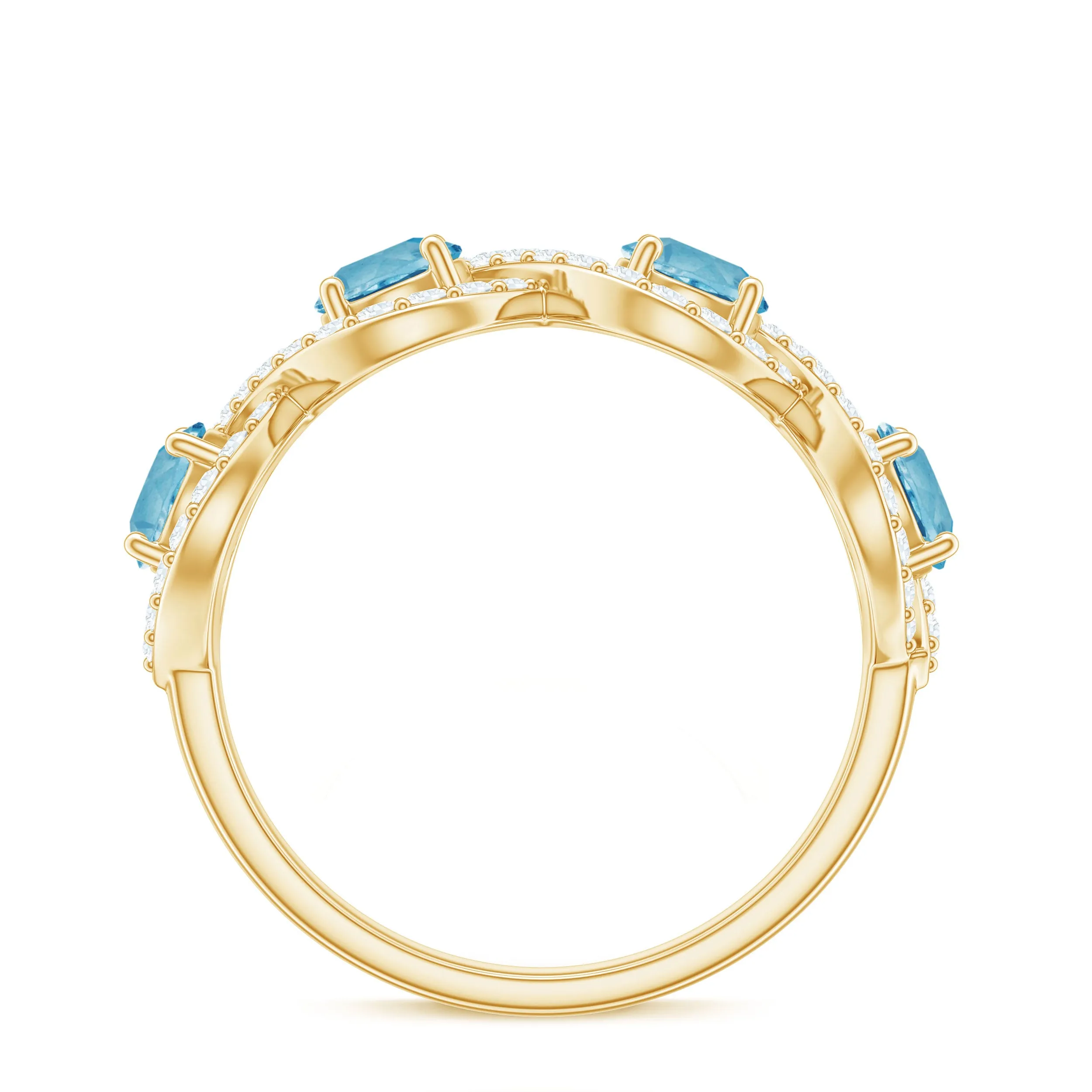 Natural Swiss Blue Topaz Half Eternity Ring with Diamond