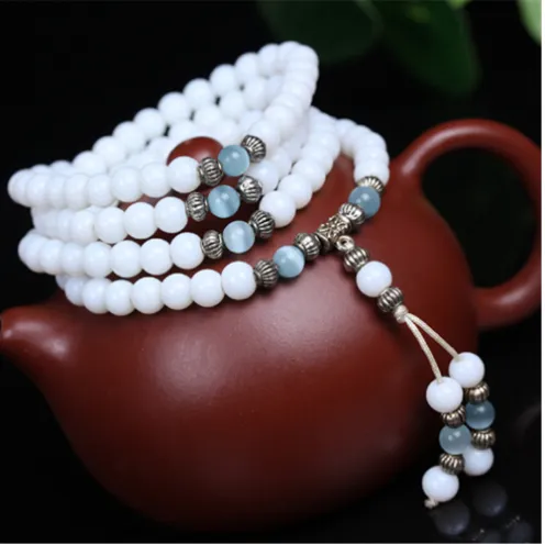 Natural White Jade Bracelet, Gemstone Crystal Beads Bracelet