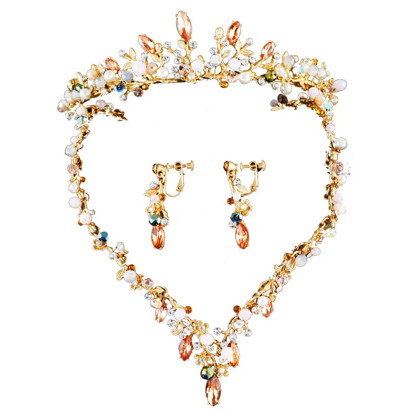 necklace earrings set  jewelry set bridal wedding crystal flower style women party jewelry accessories