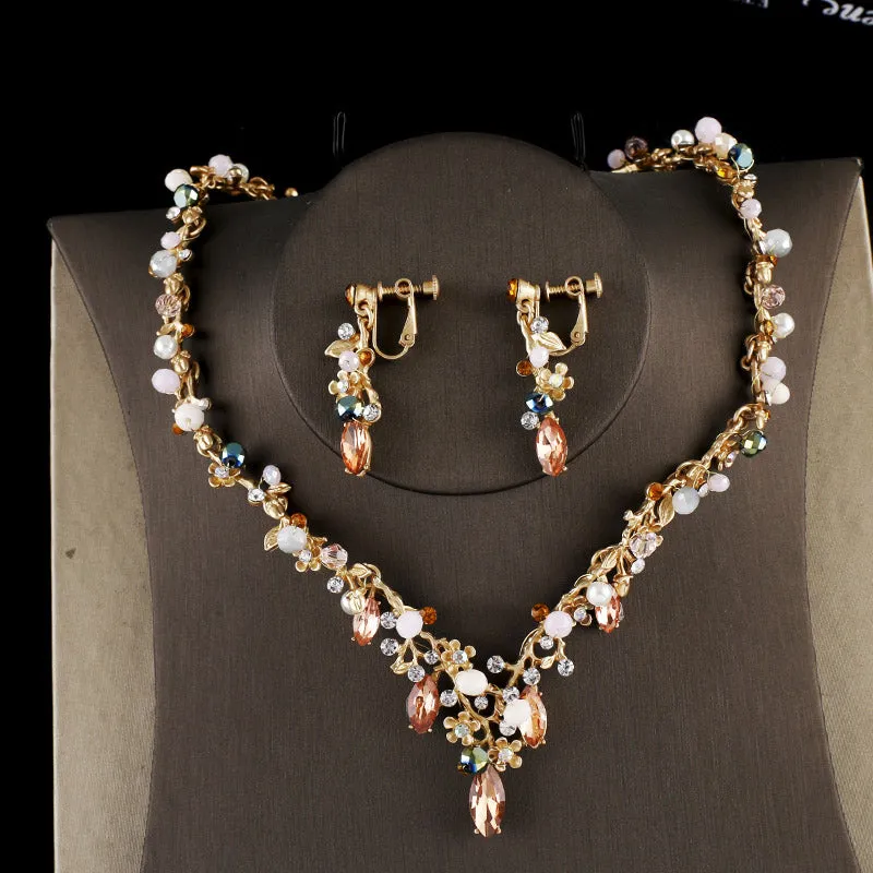necklace earrings set  jewelry set bridal wedding crystal flower style women party jewelry accessories