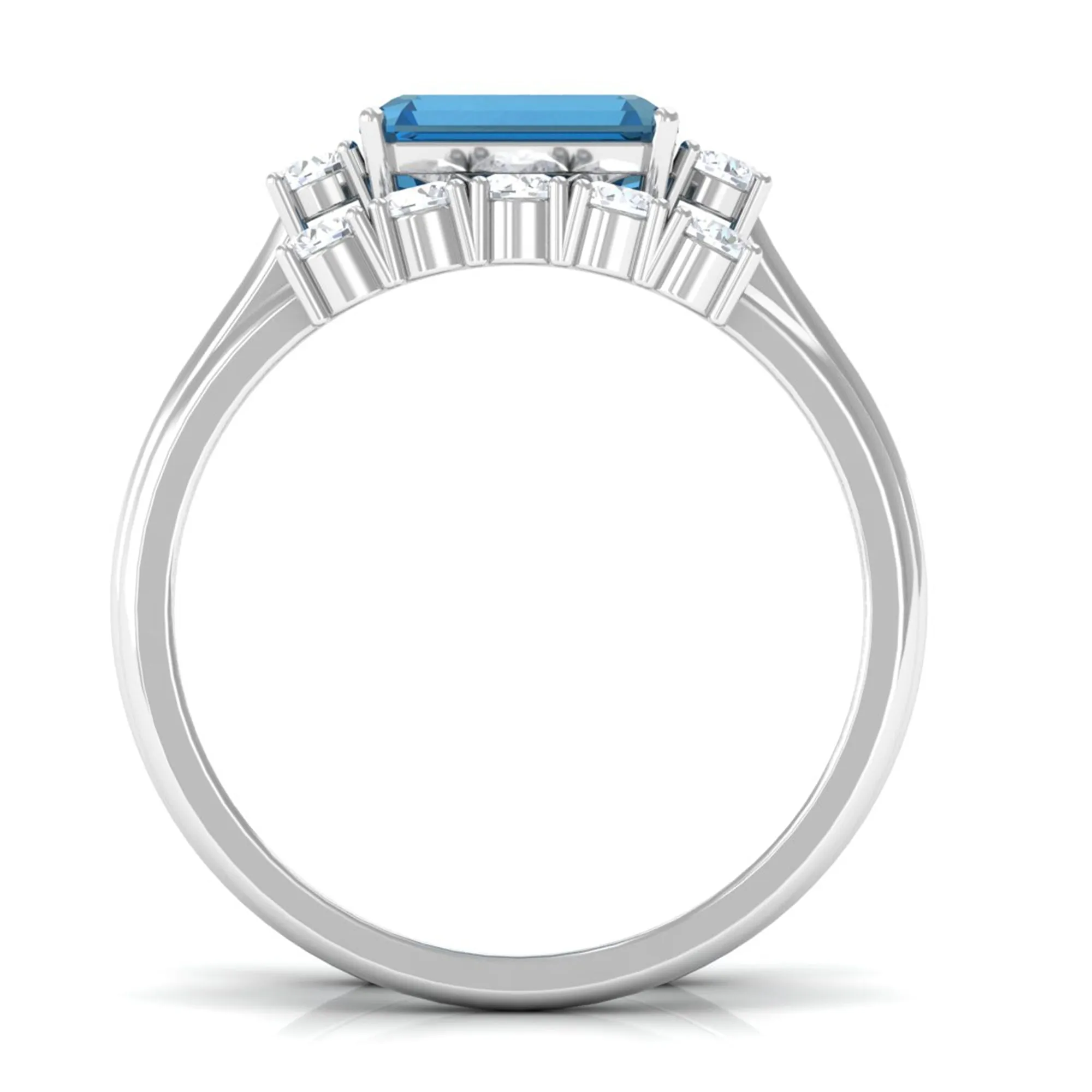 Octagon Cut London Blue Topaz Contemporary Wedding Ring Set with Diamond
