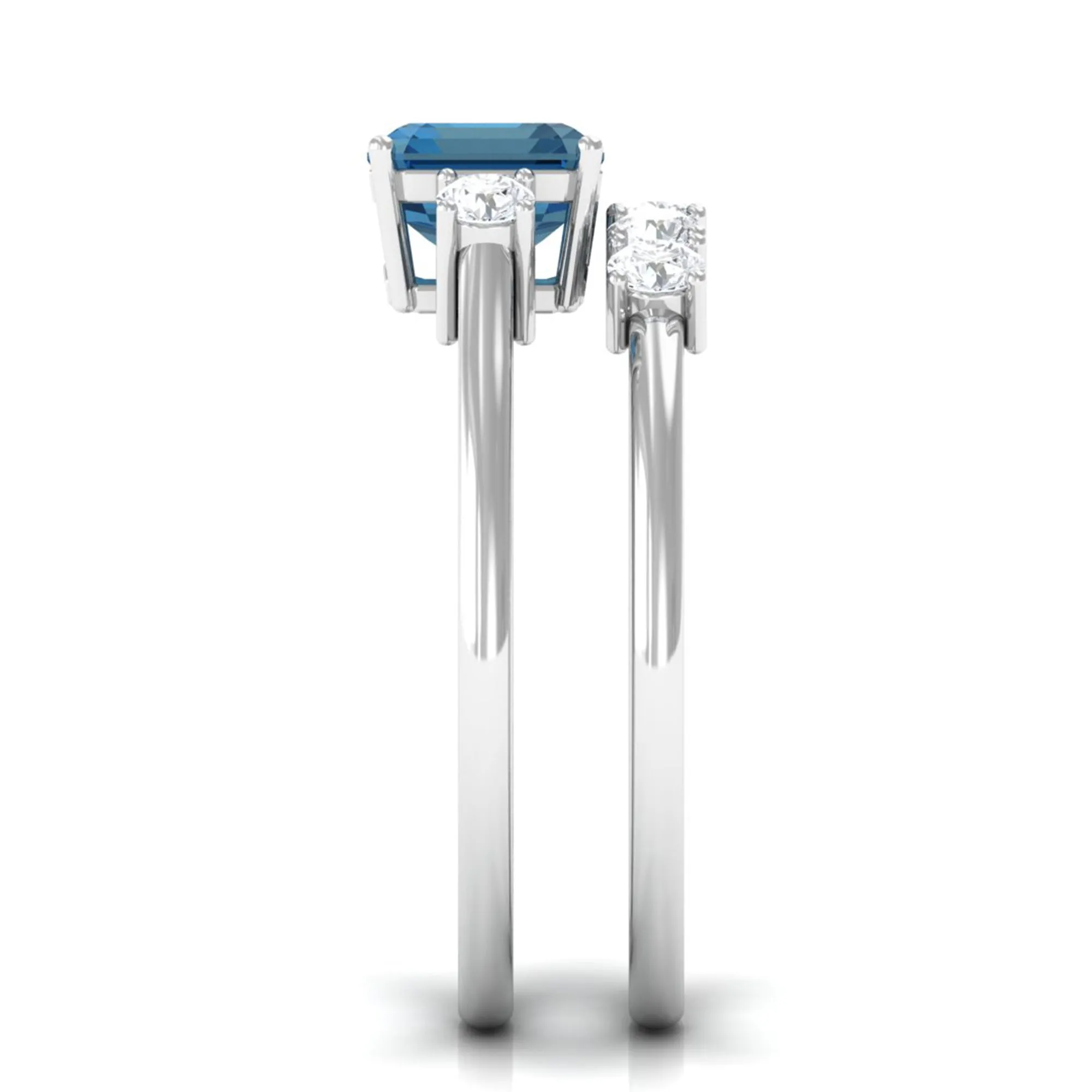 Octagon Cut London Blue Topaz Contemporary Wedding Ring Set with Diamond