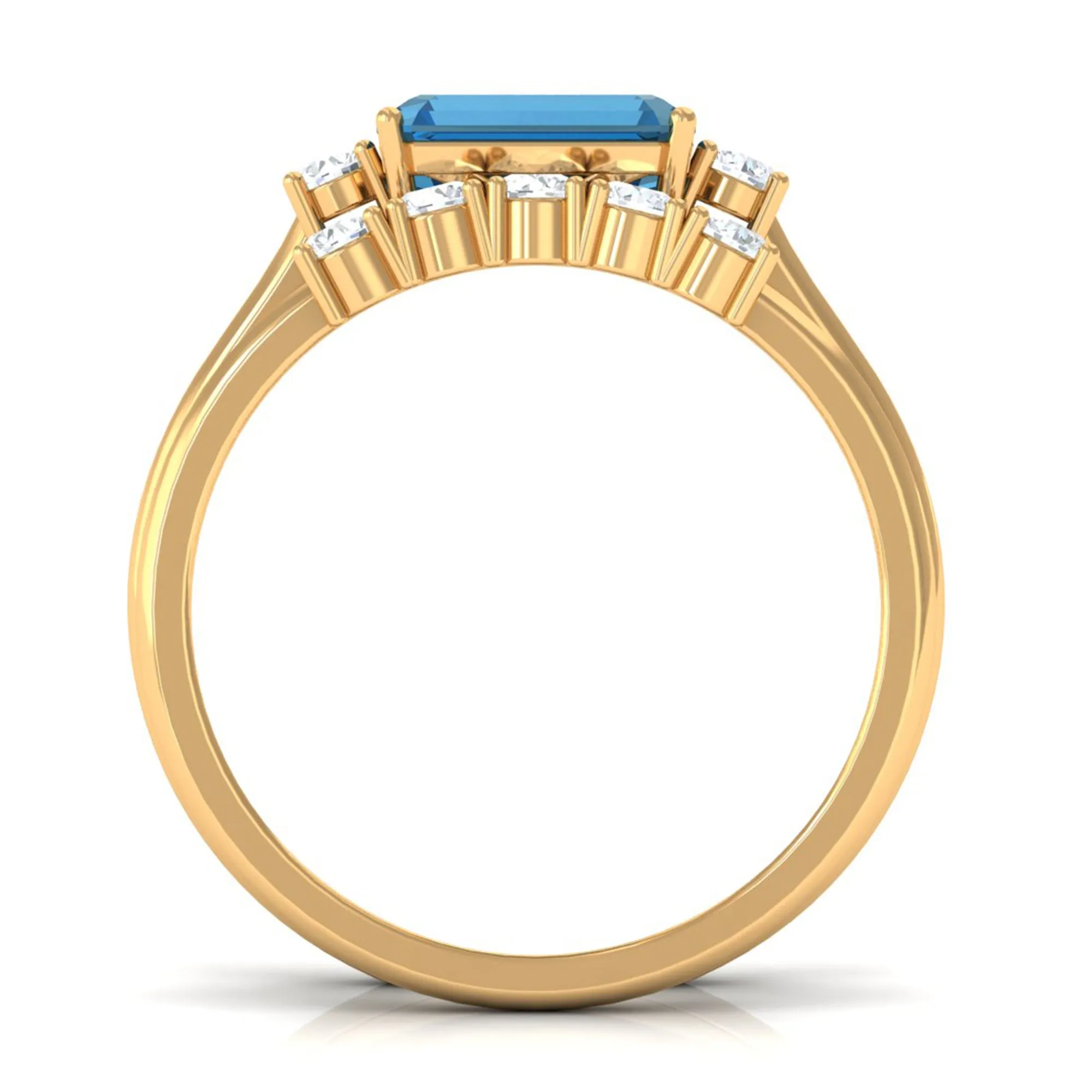 Octagon Cut London Blue Topaz Contemporary Wedding Ring Set with Diamond