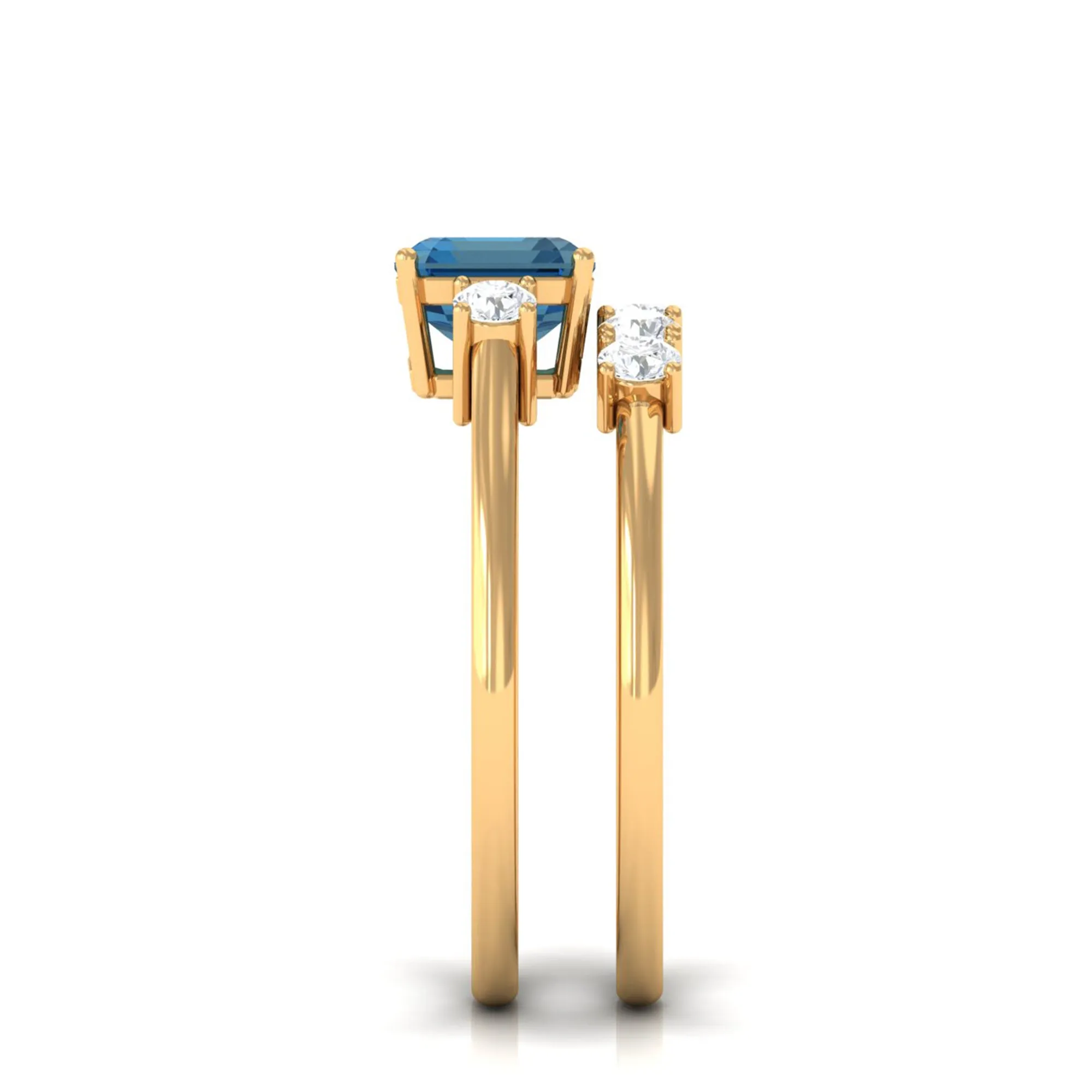 Octagon Cut London Blue Topaz Contemporary Wedding Ring Set with Diamond