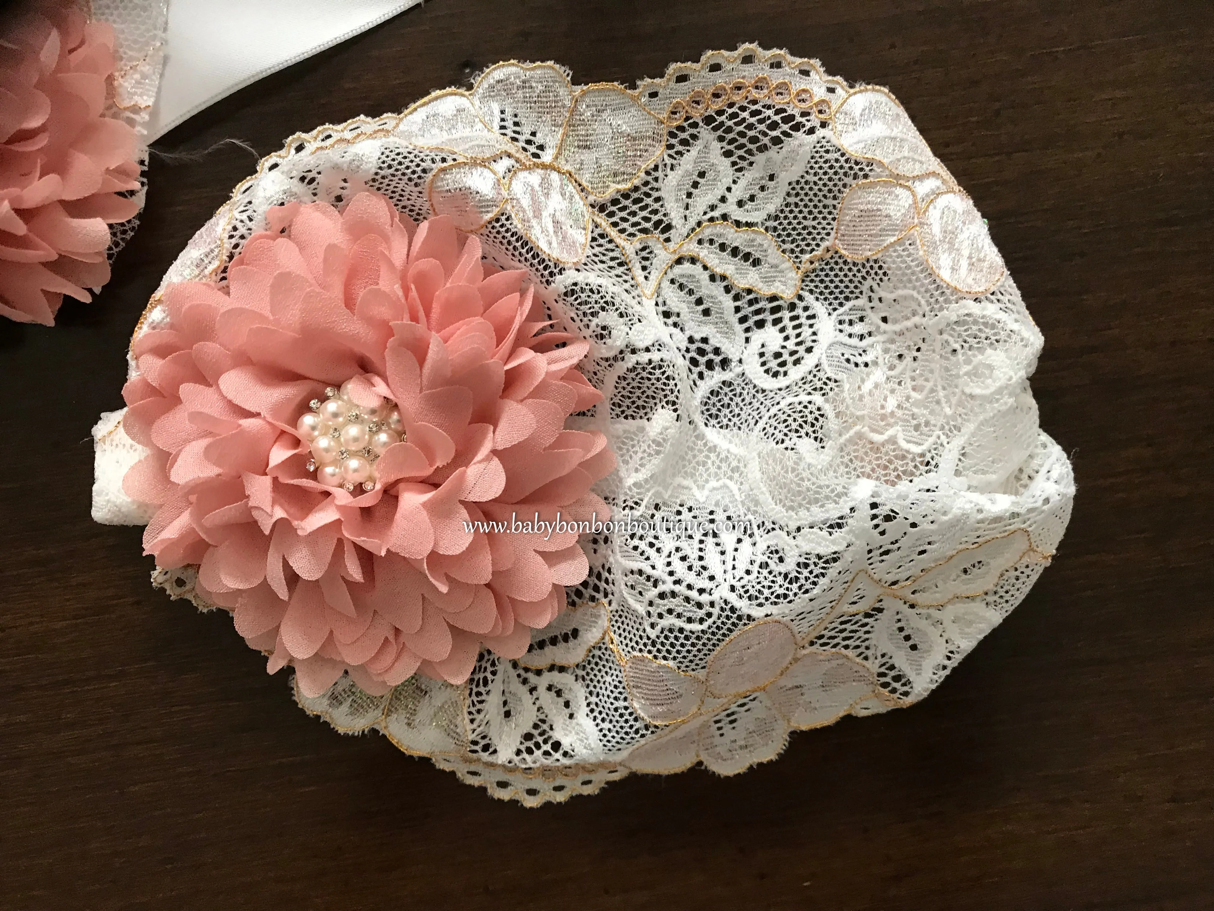Off White Christening Bonnet and Sash