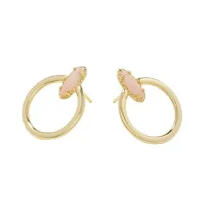 Open Box - Emma 14K Gold Over Brass Open Frame Hoop Earrings - Rose Quartz