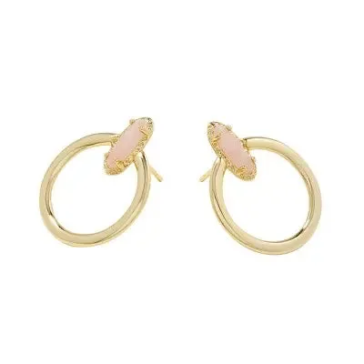 Open Box - Emma 14K Gold Over Brass Open Frame Hoop Earrings - Rose Quartz