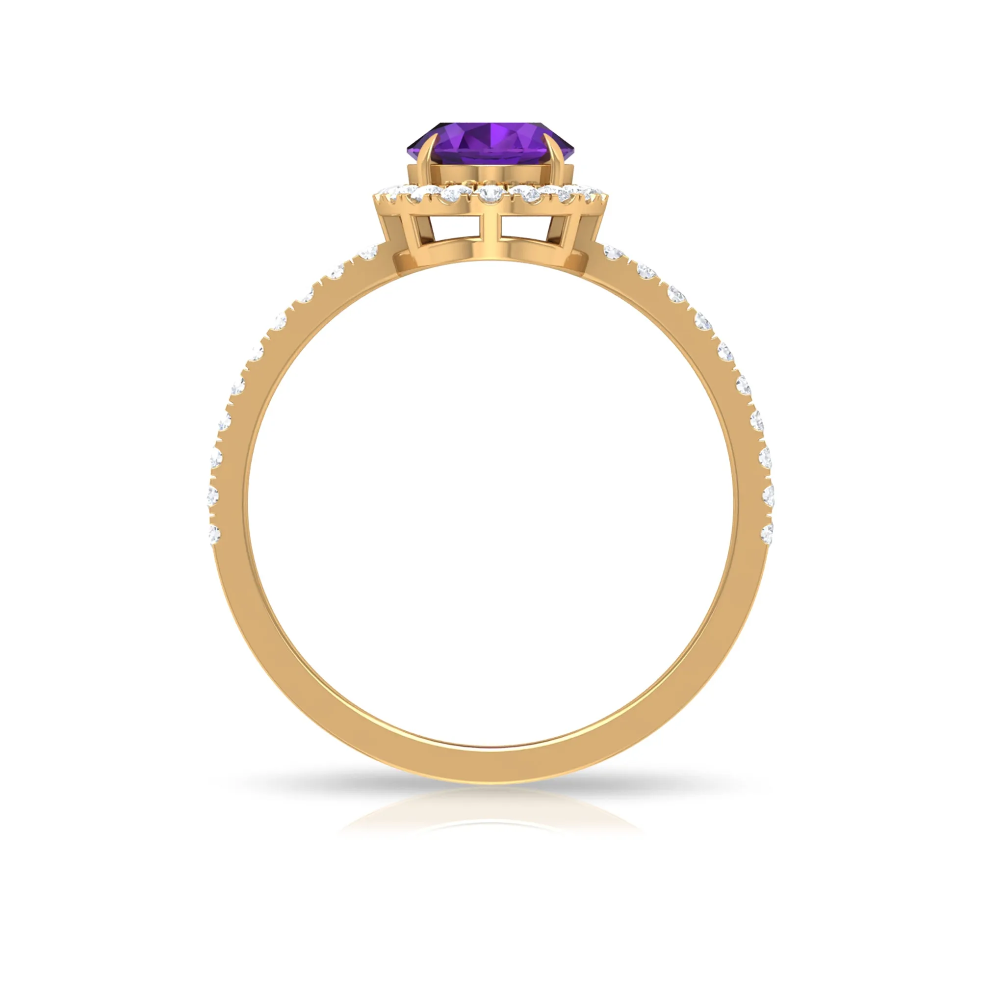 Oval Amethyst Halo Engagement Ring with Diamond