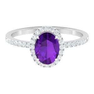 Oval Amethyst Halo Engagement Ring with Diamond