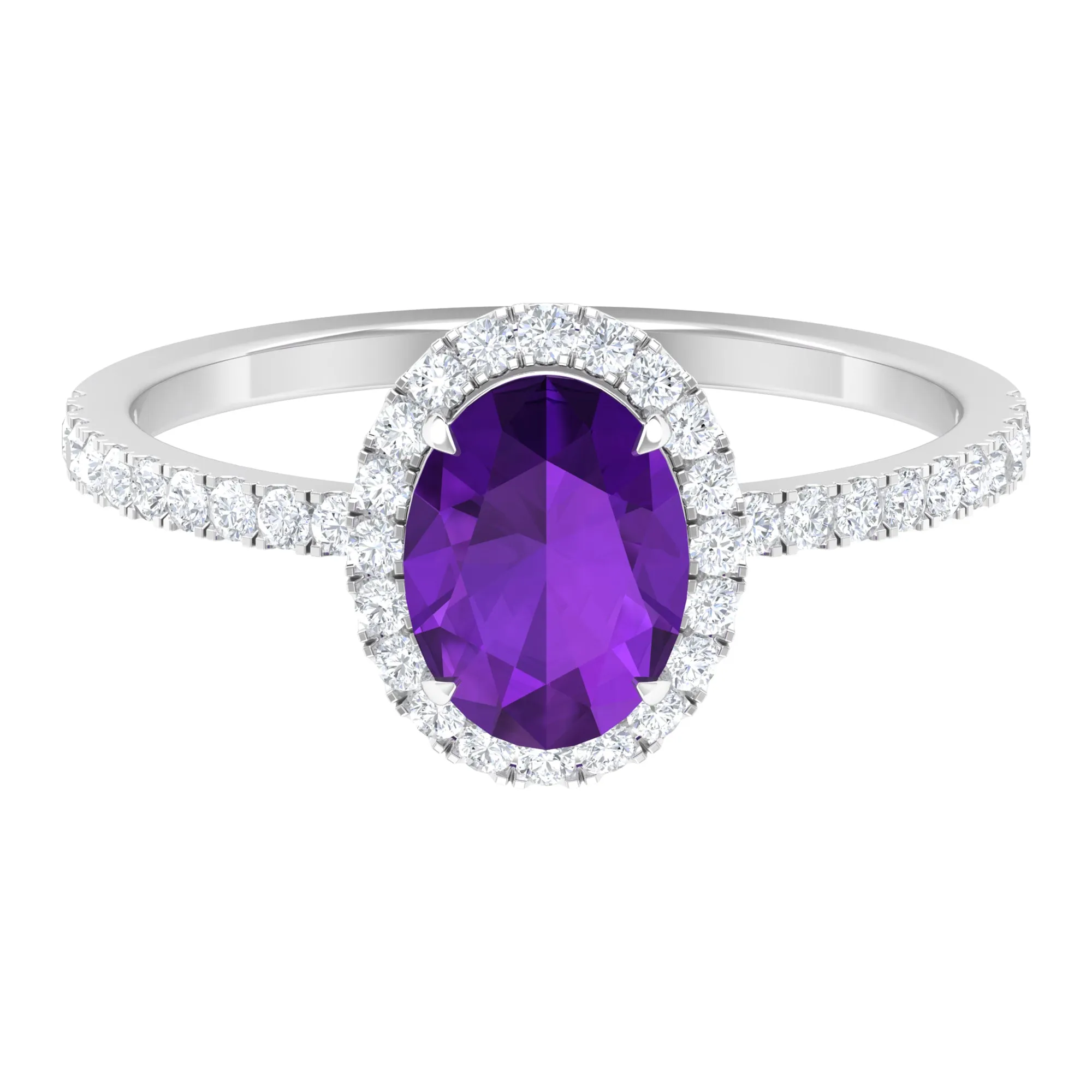Oval Amethyst Halo Engagement Ring with Diamond