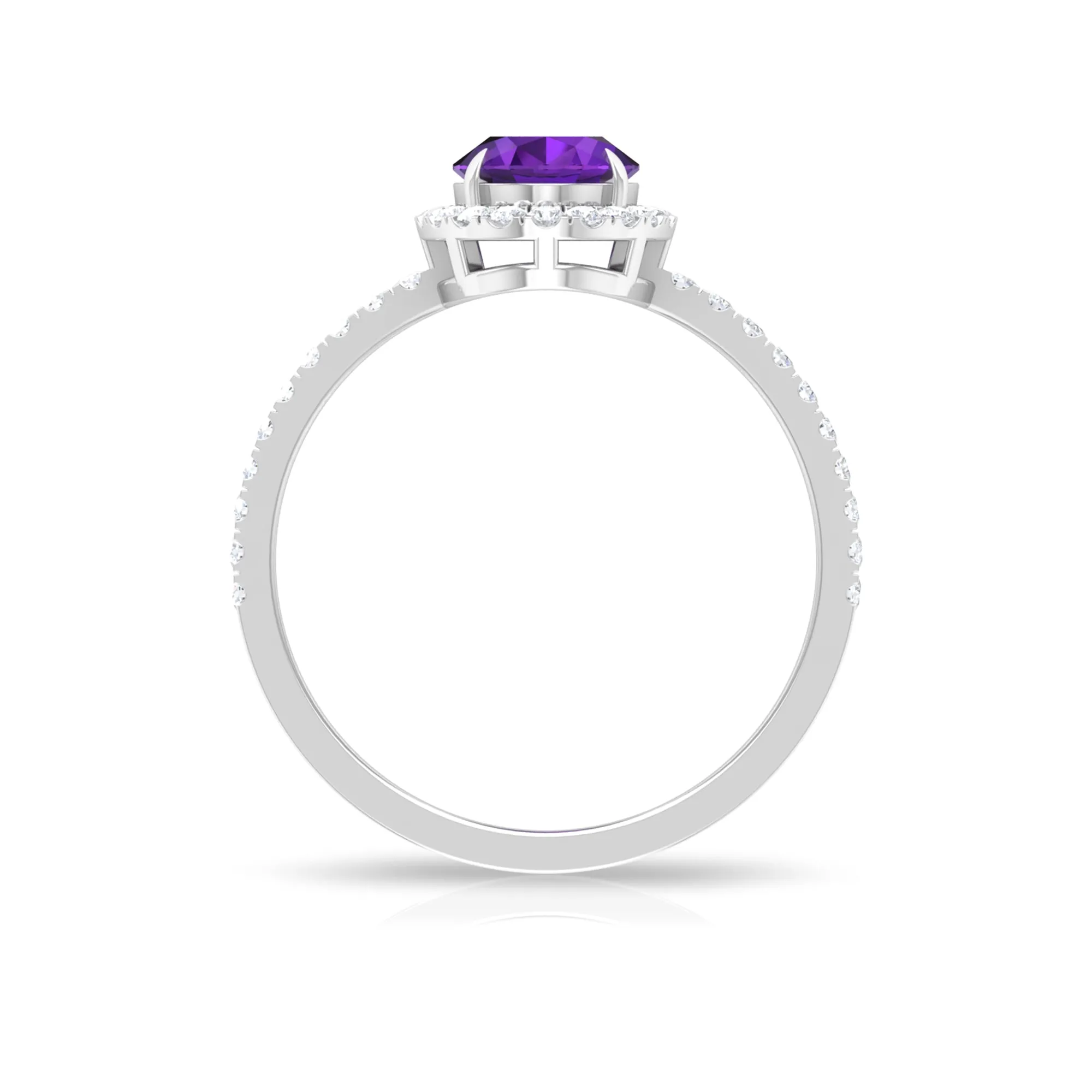 Oval Amethyst Halo Engagement Ring with Diamond