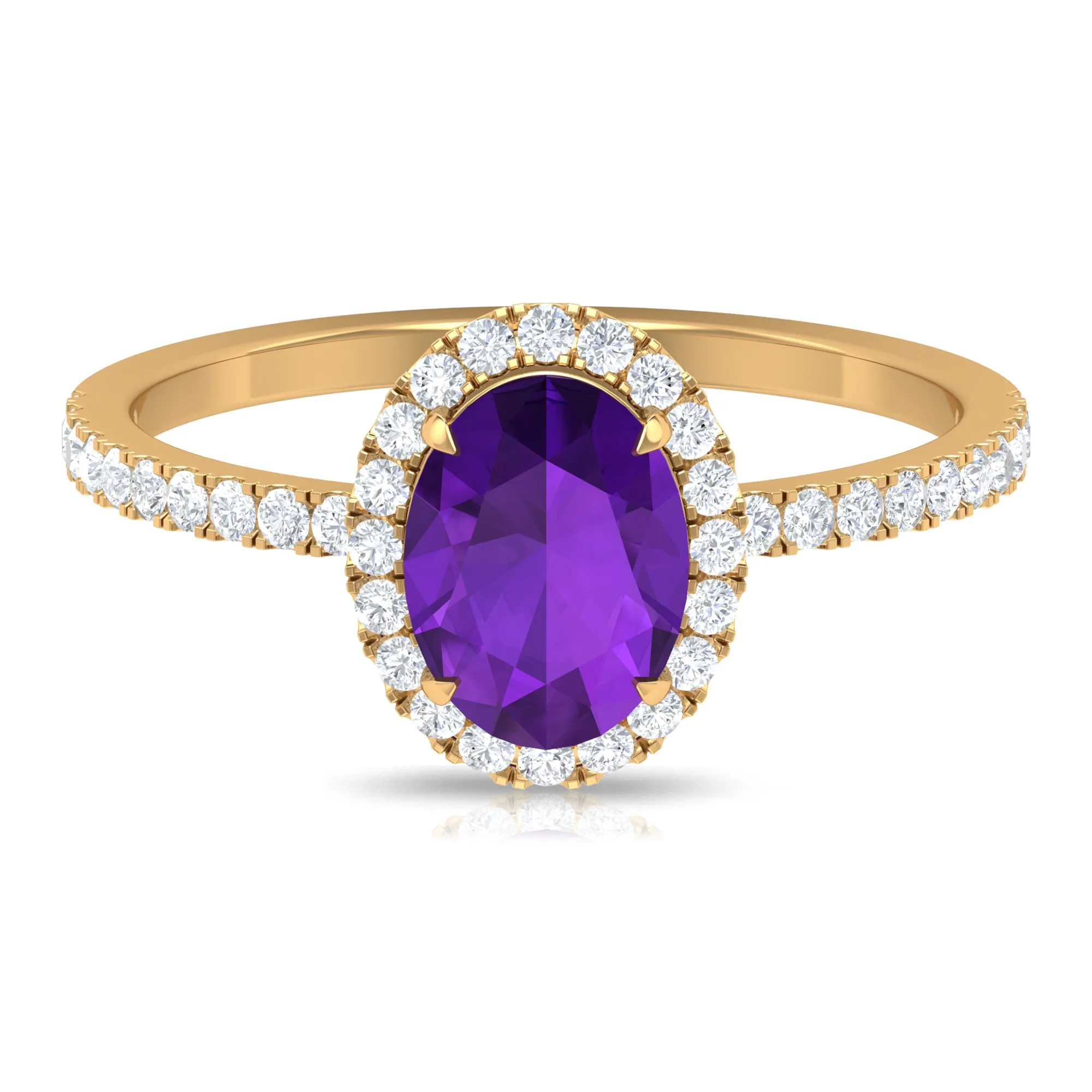 Oval Amethyst Halo Engagement Ring with Diamond