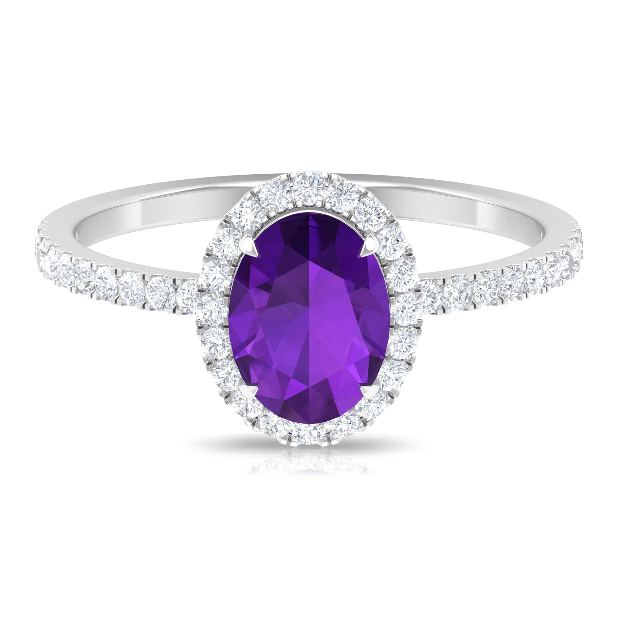 Oval Amethyst Halo Engagement Ring with Diamond
