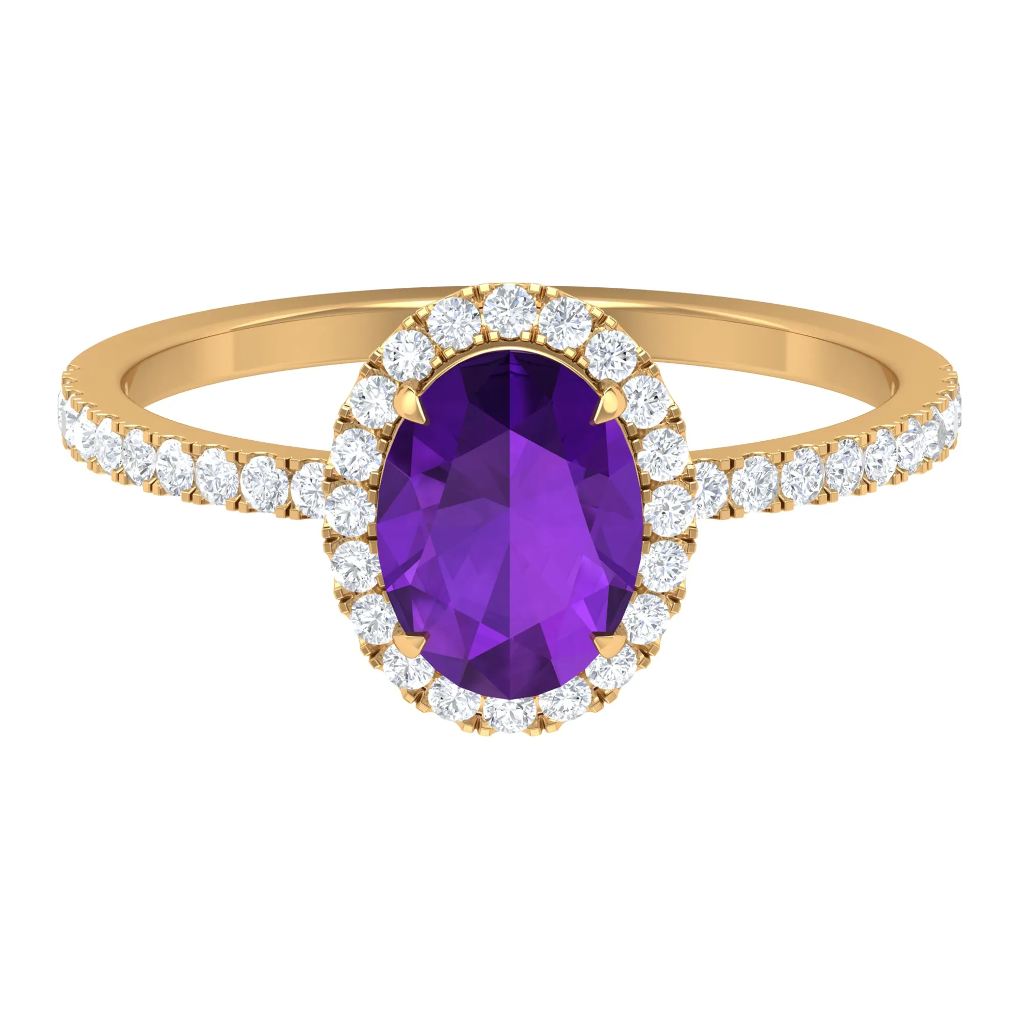 Oval Amethyst Halo Engagement Ring with Diamond