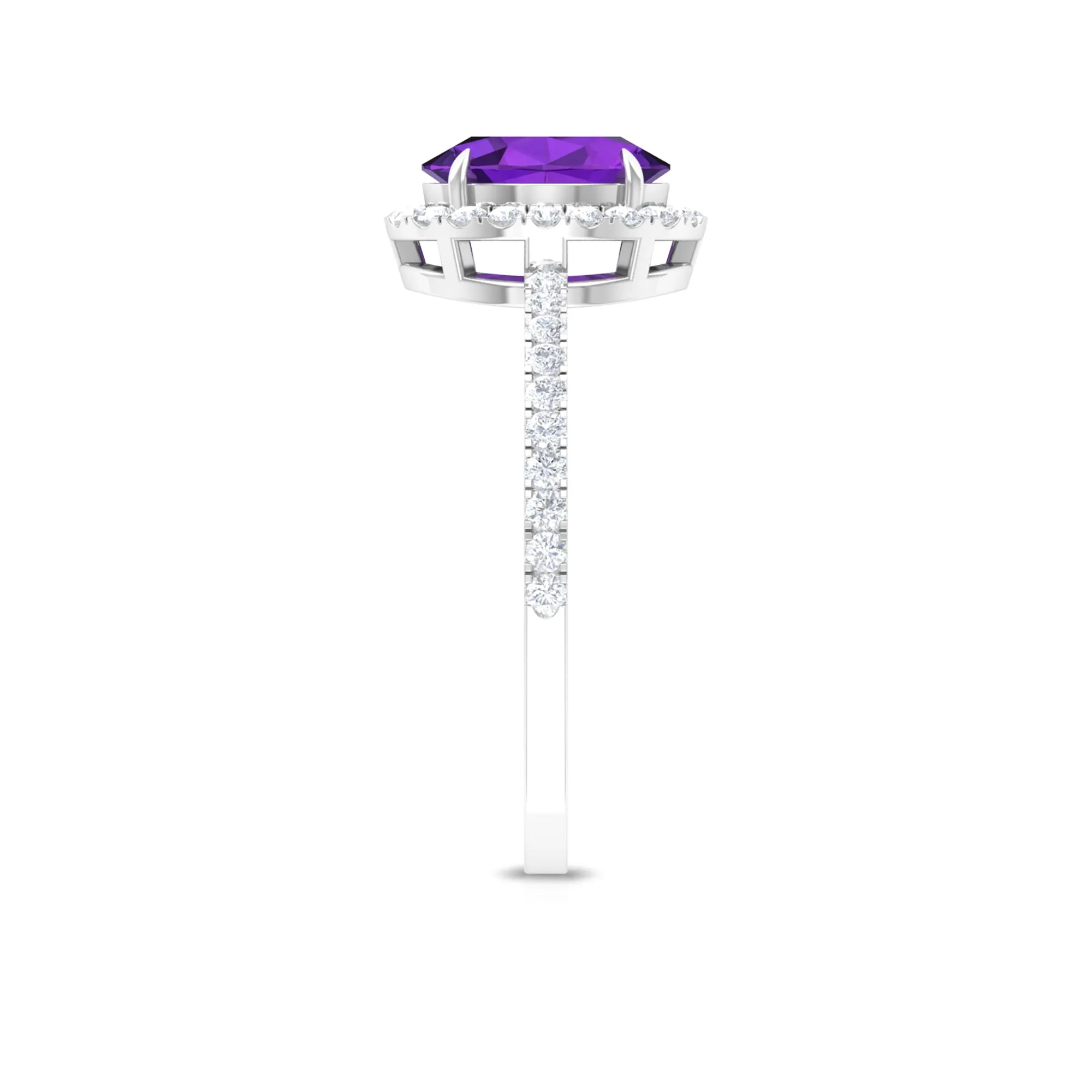 Oval Amethyst Halo Engagement Ring with Diamond