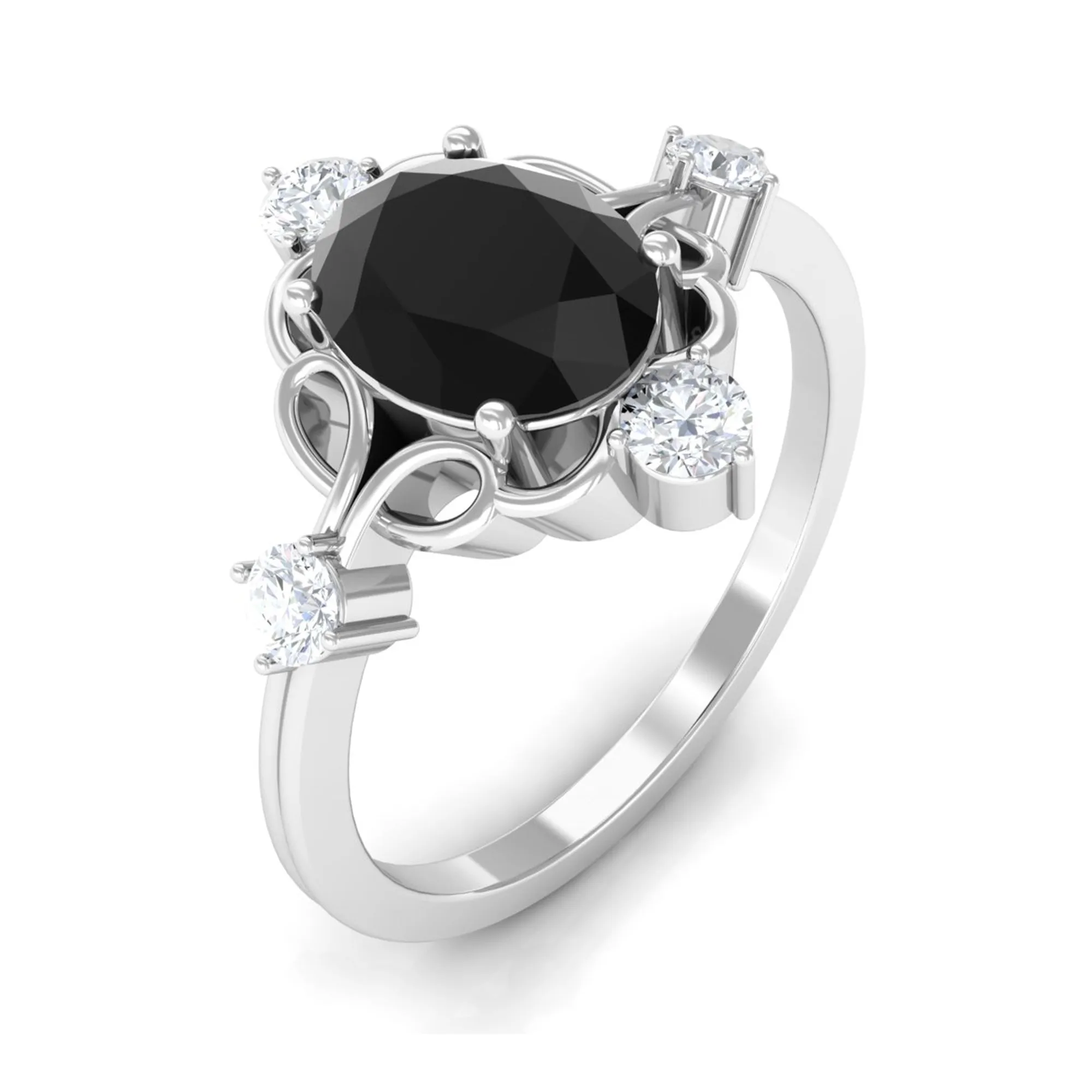 Oval Black Spinel Cocktail Ring with Diamond
