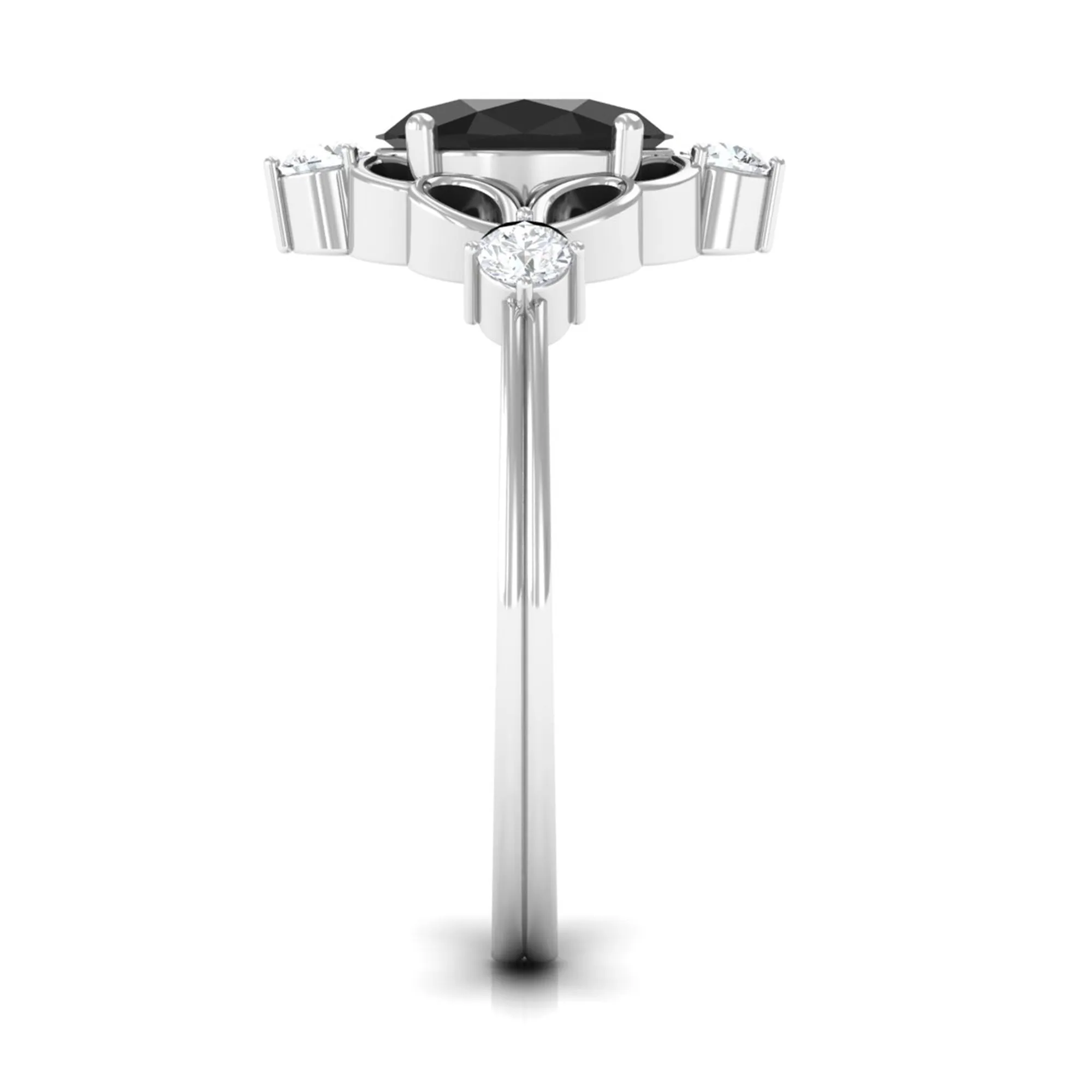 Oval Black Spinel Cocktail Ring with Diamond