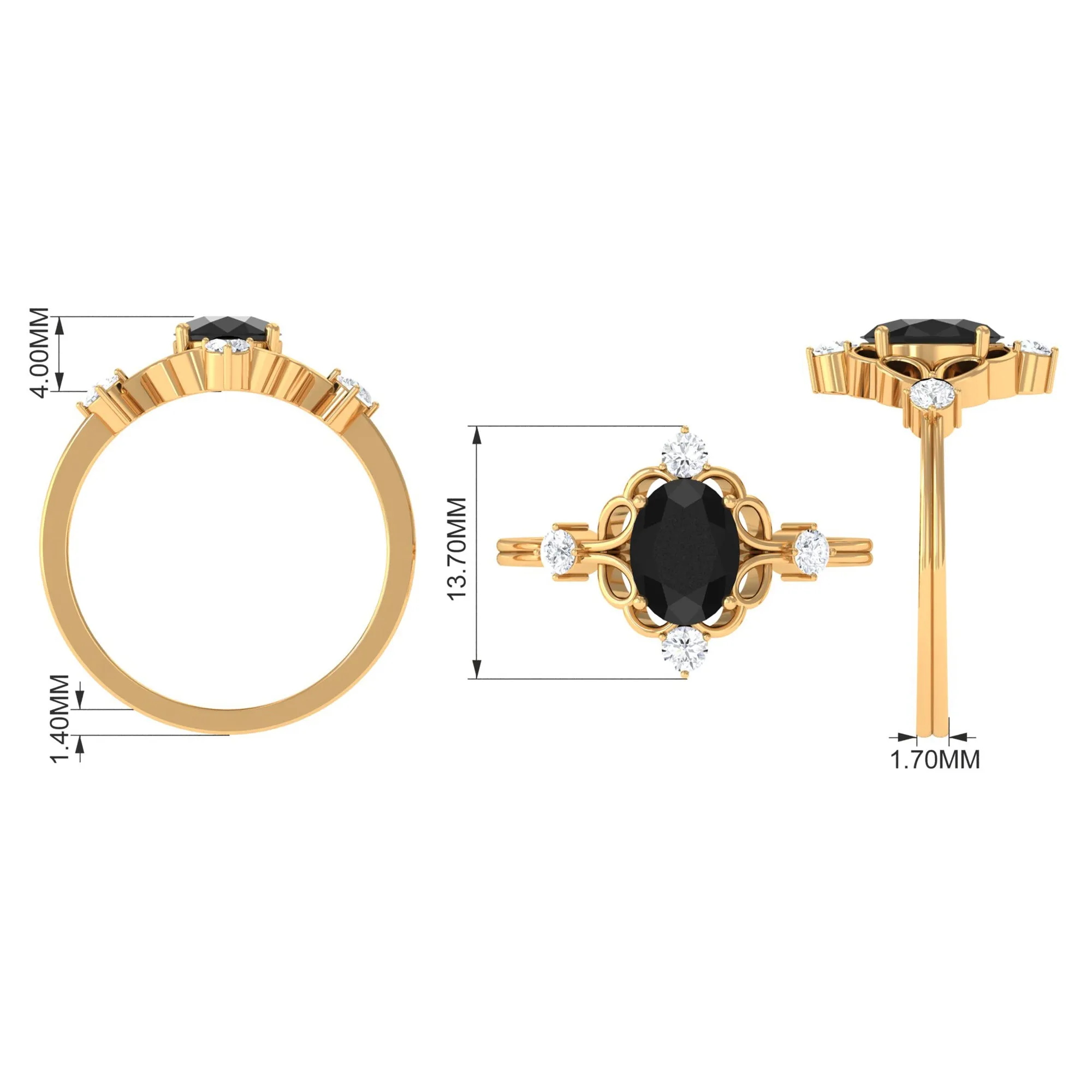 Oval Black Spinel Cocktail Ring with Diamond