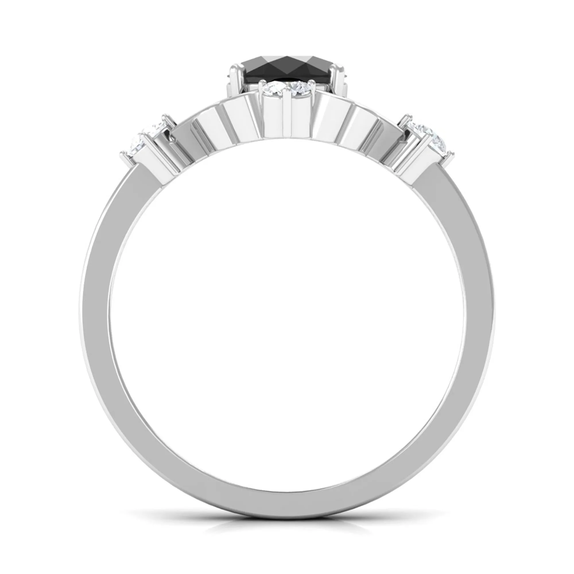 Oval Black Spinel Cocktail Ring with Diamond