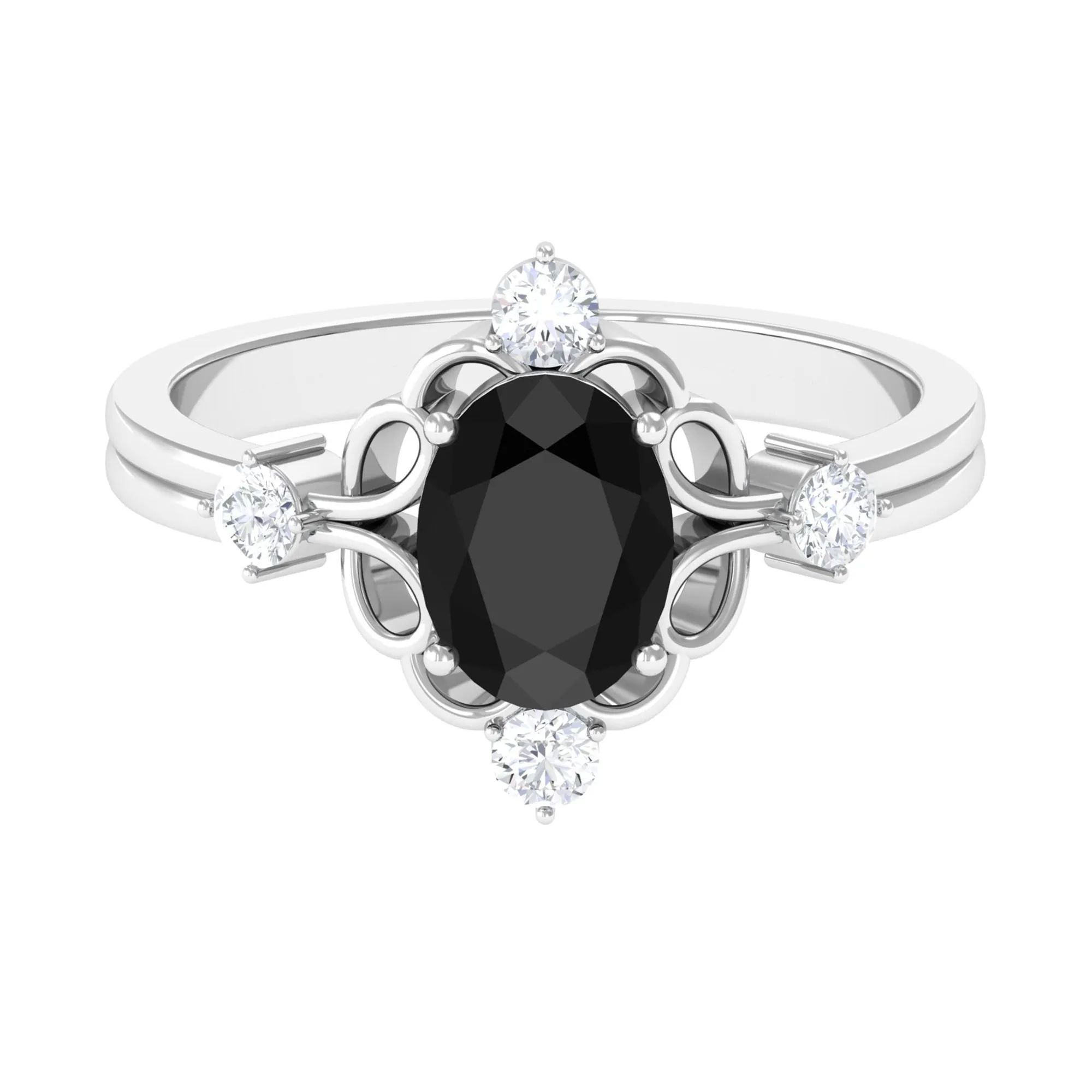 Oval Black Spinel Cocktail Ring with Diamond