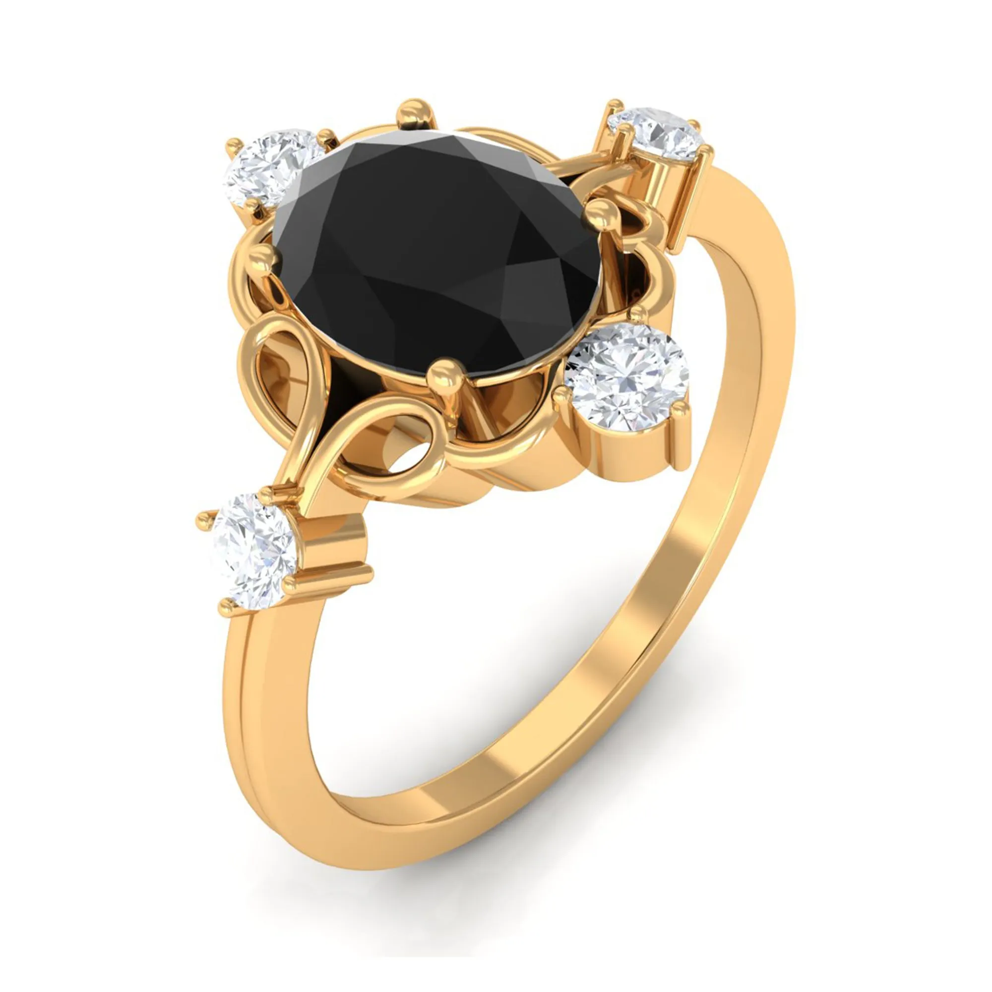Oval Black Spinel Cocktail Ring with Diamond