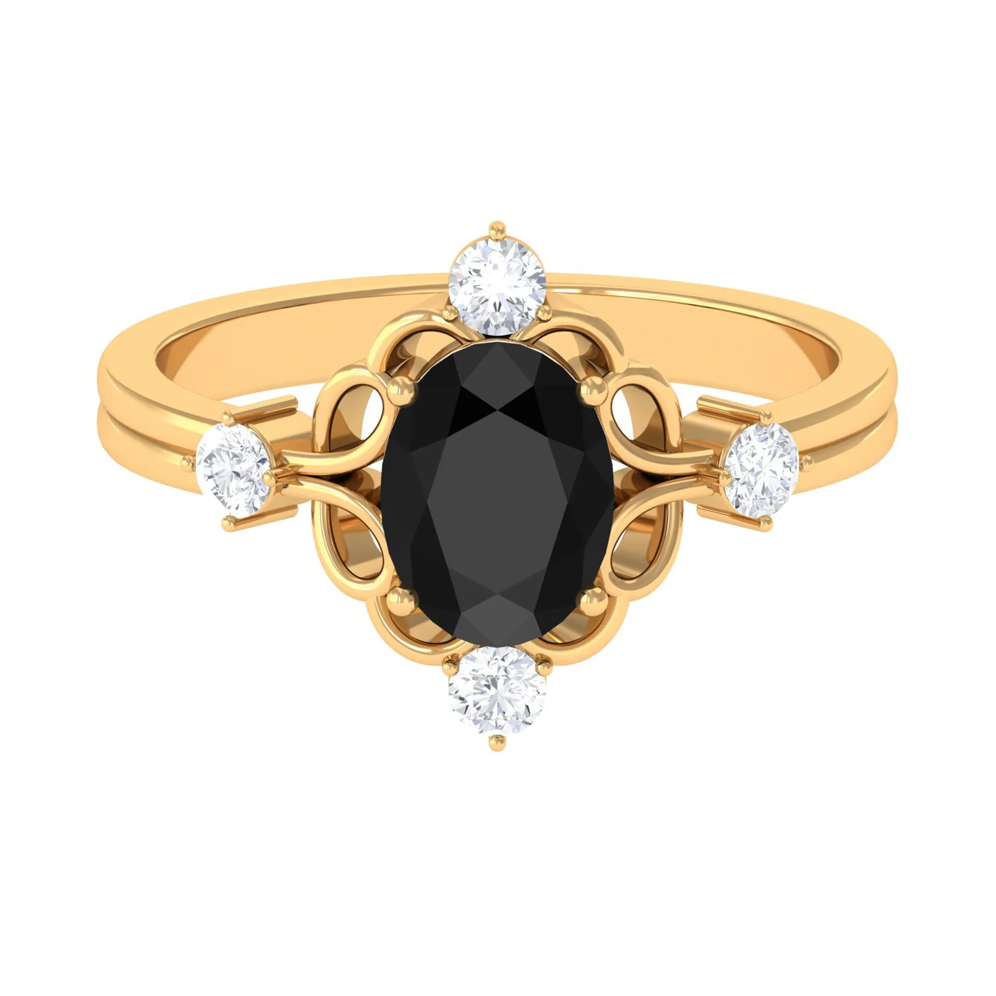 Oval Black Spinel Cocktail Ring with Diamond