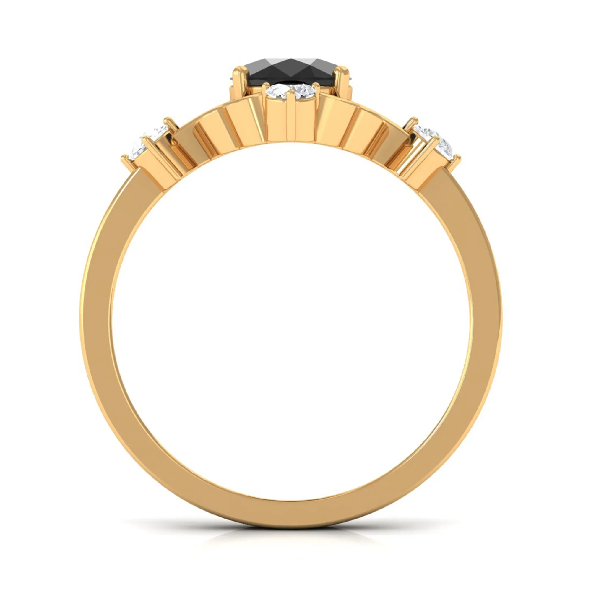 Oval Black Spinel Cocktail Ring with Diamond