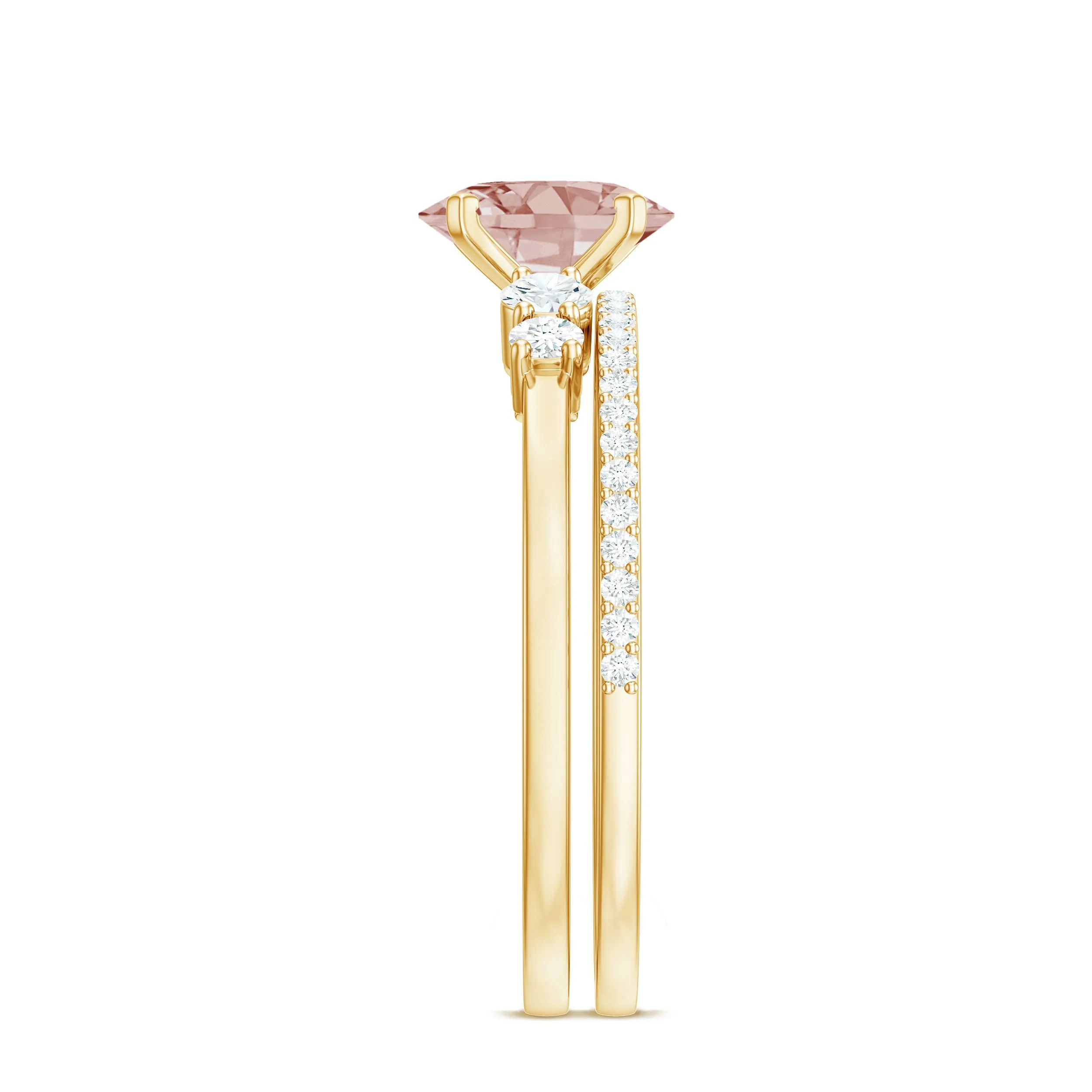 Oval Morganite Solitaire Ring Set with Diamond