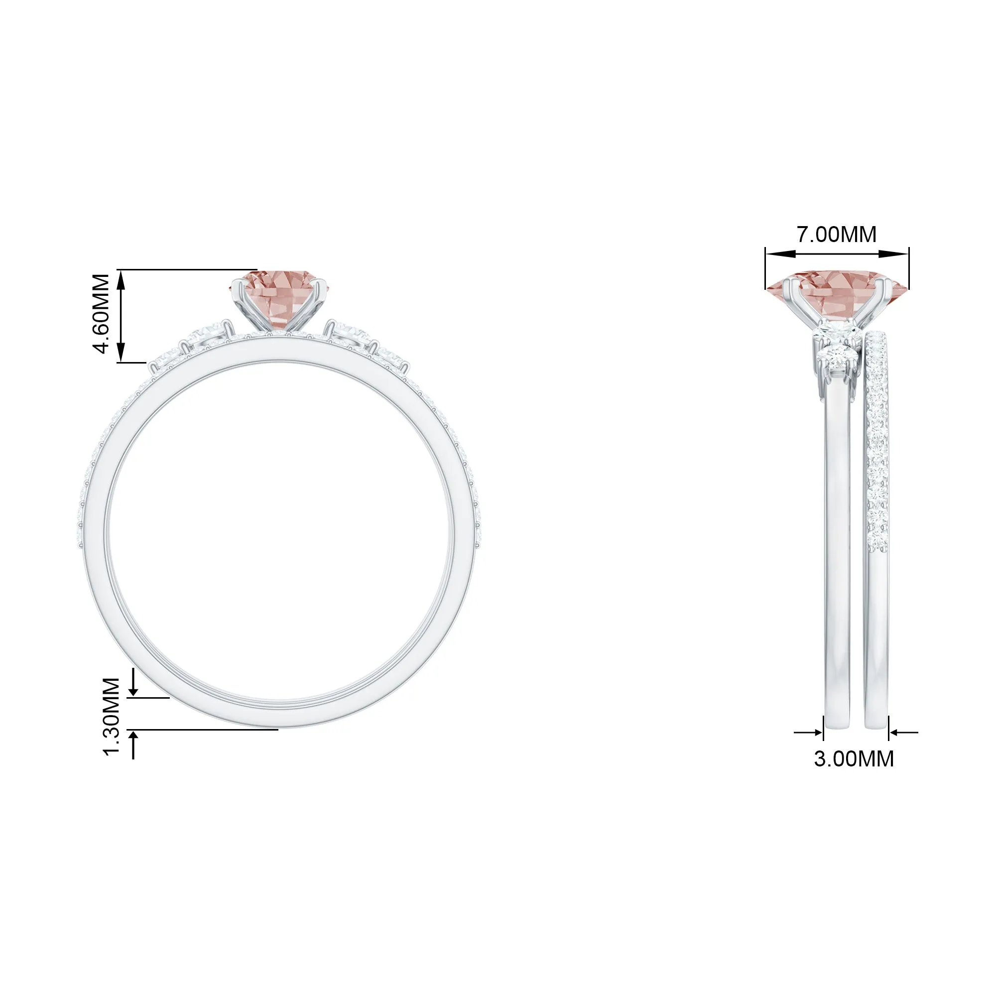 Oval Morganite Solitaire Ring Set with Diamond