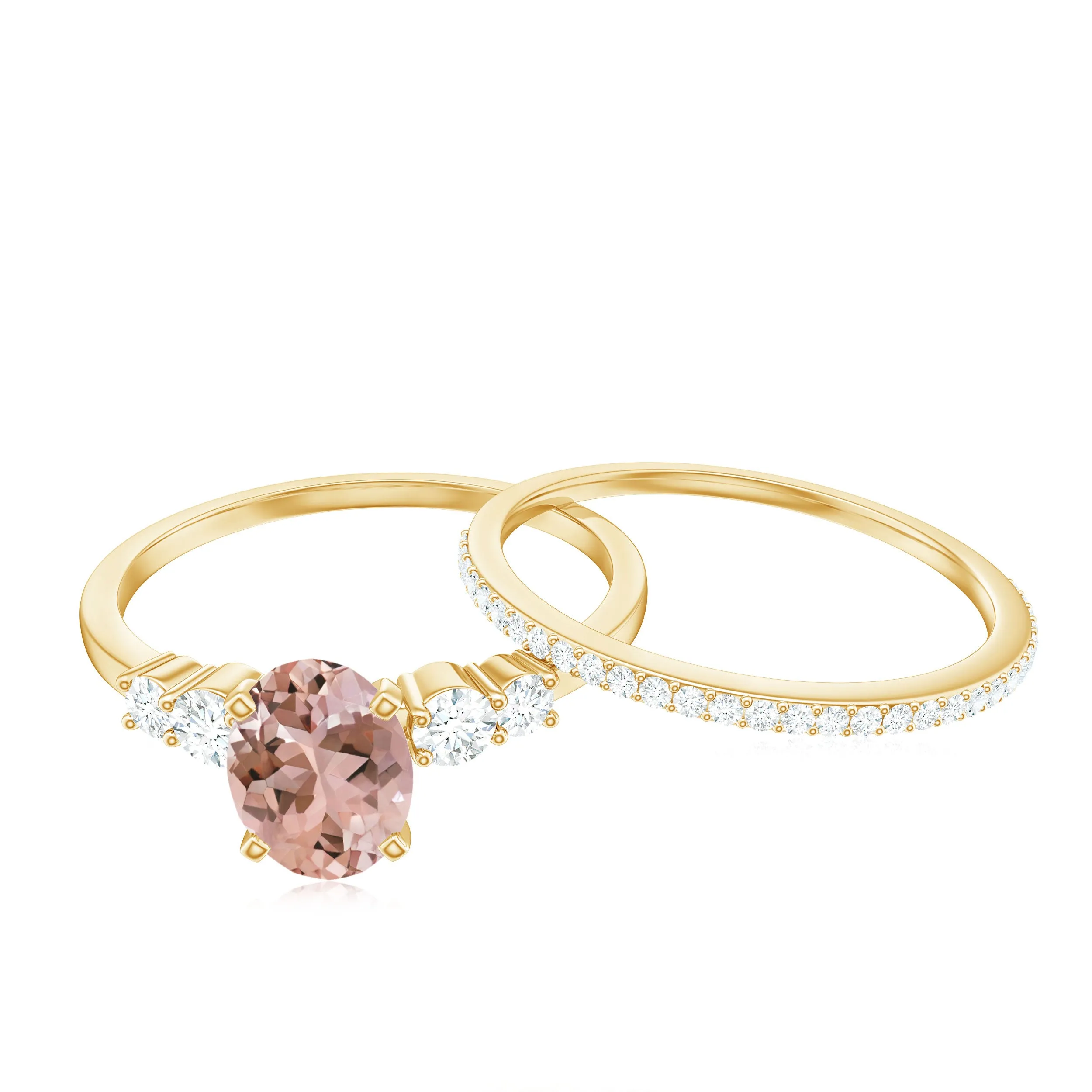 Oval Morganite Solitaire Ring Set with Diamond