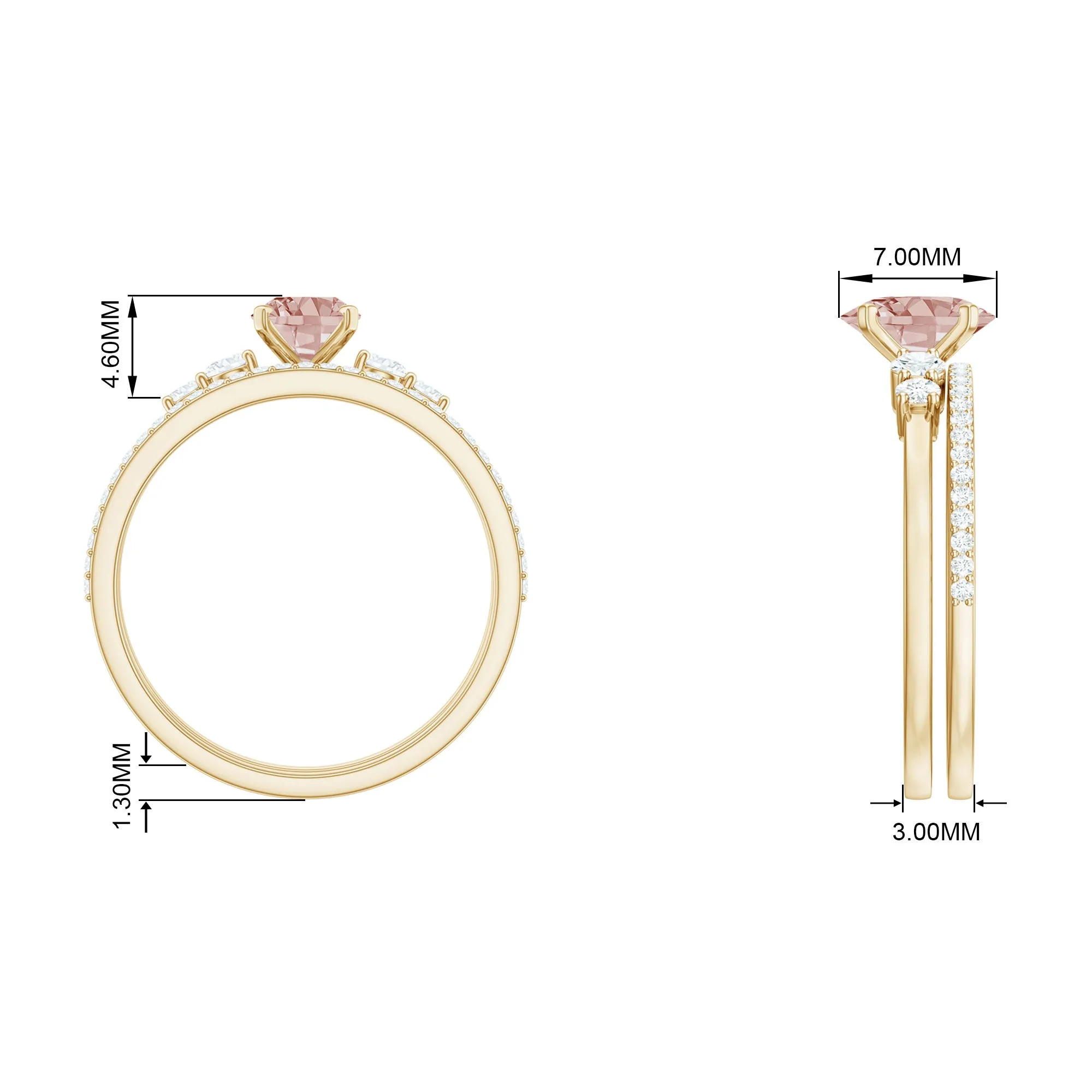 Oval Morganite Solitaire Ring Set with Diamond