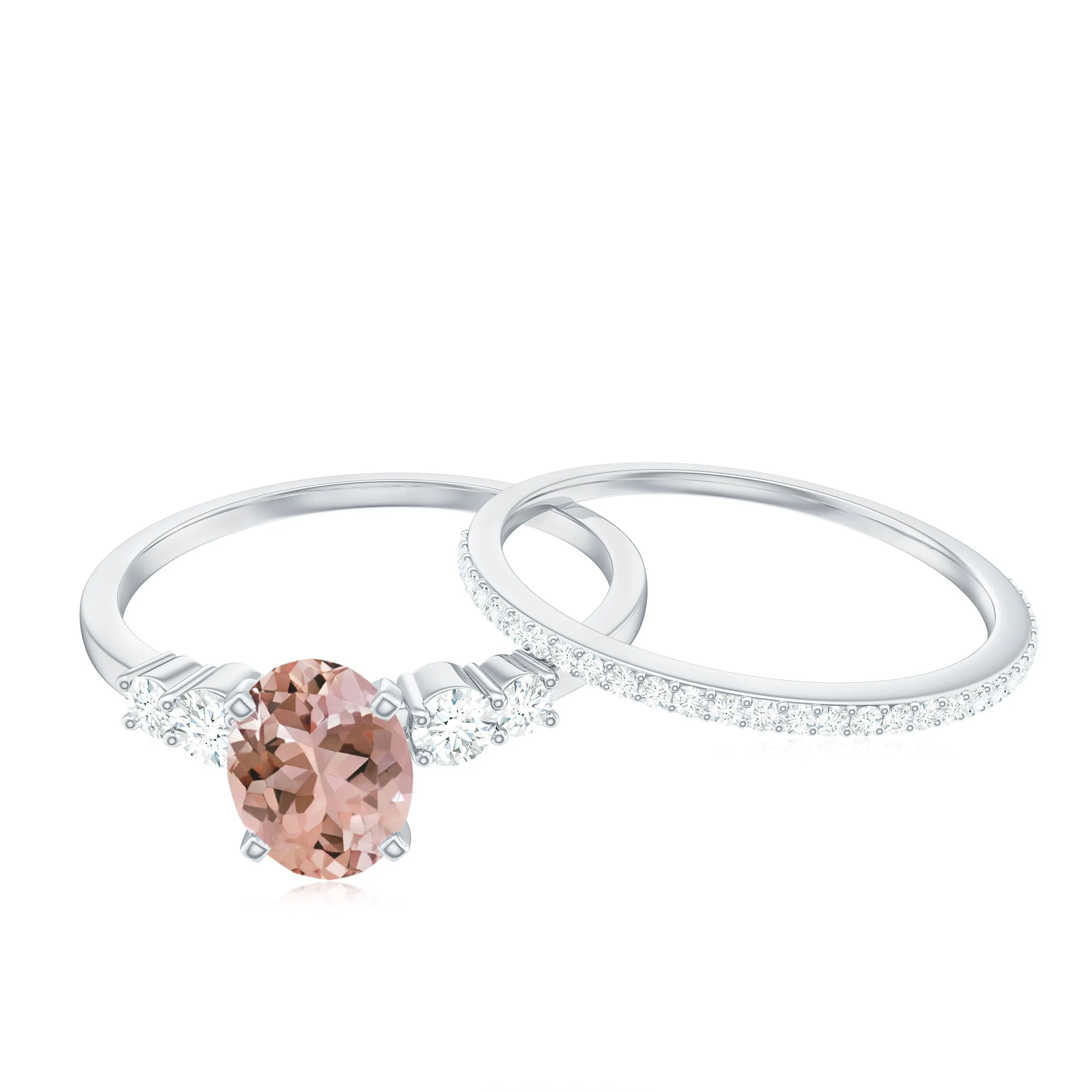 Oval Morganite Solitaire Ring Set with Diamond