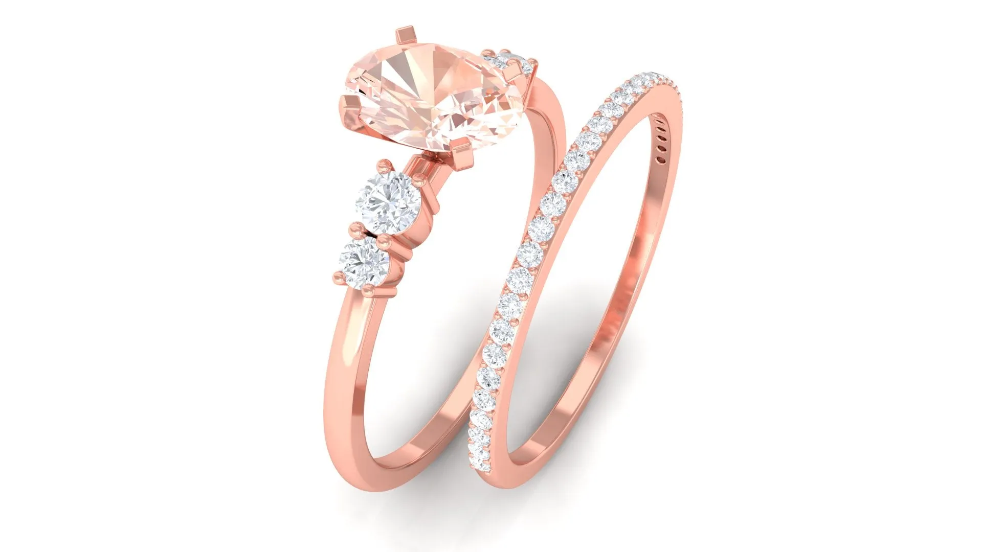 Oval Morganite Solitaire Ring Set with Diamond