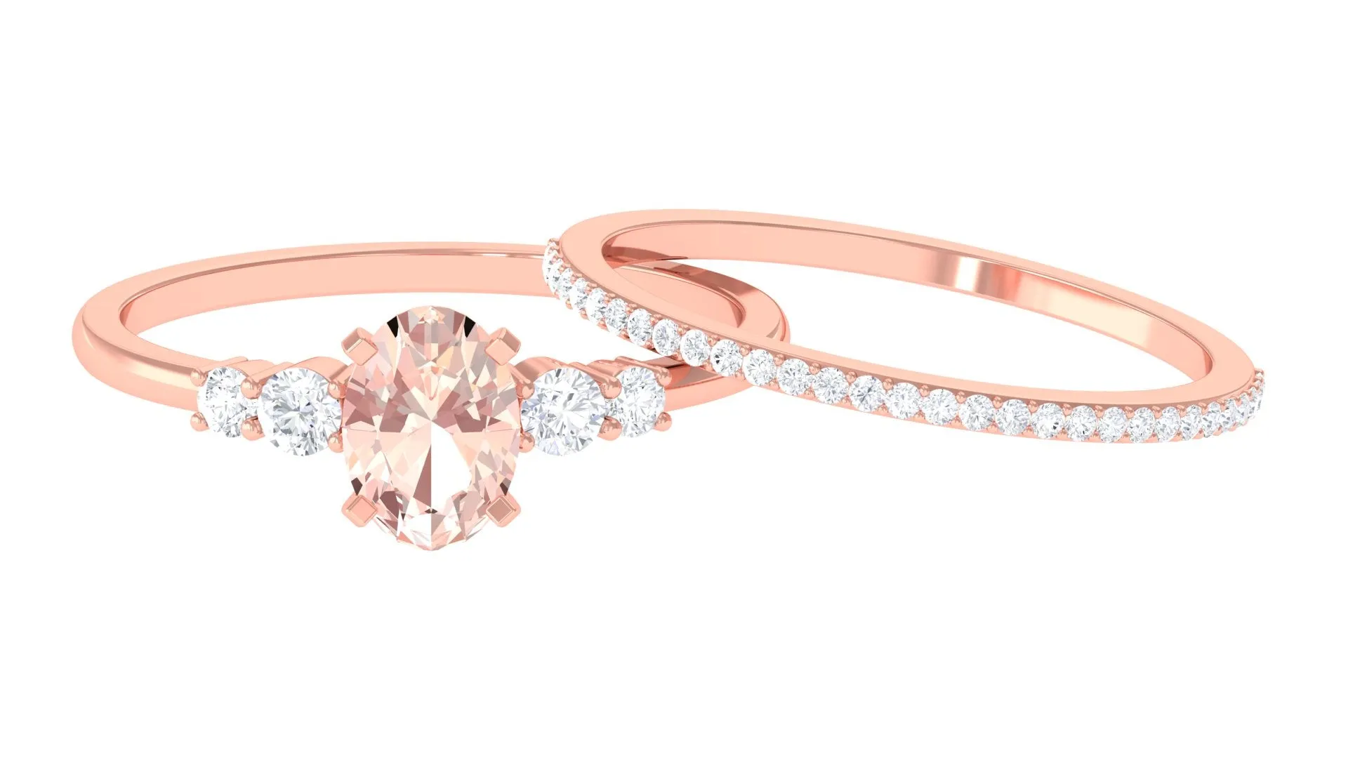 Oval Morganite Solitaire Ring Set with Diamond
