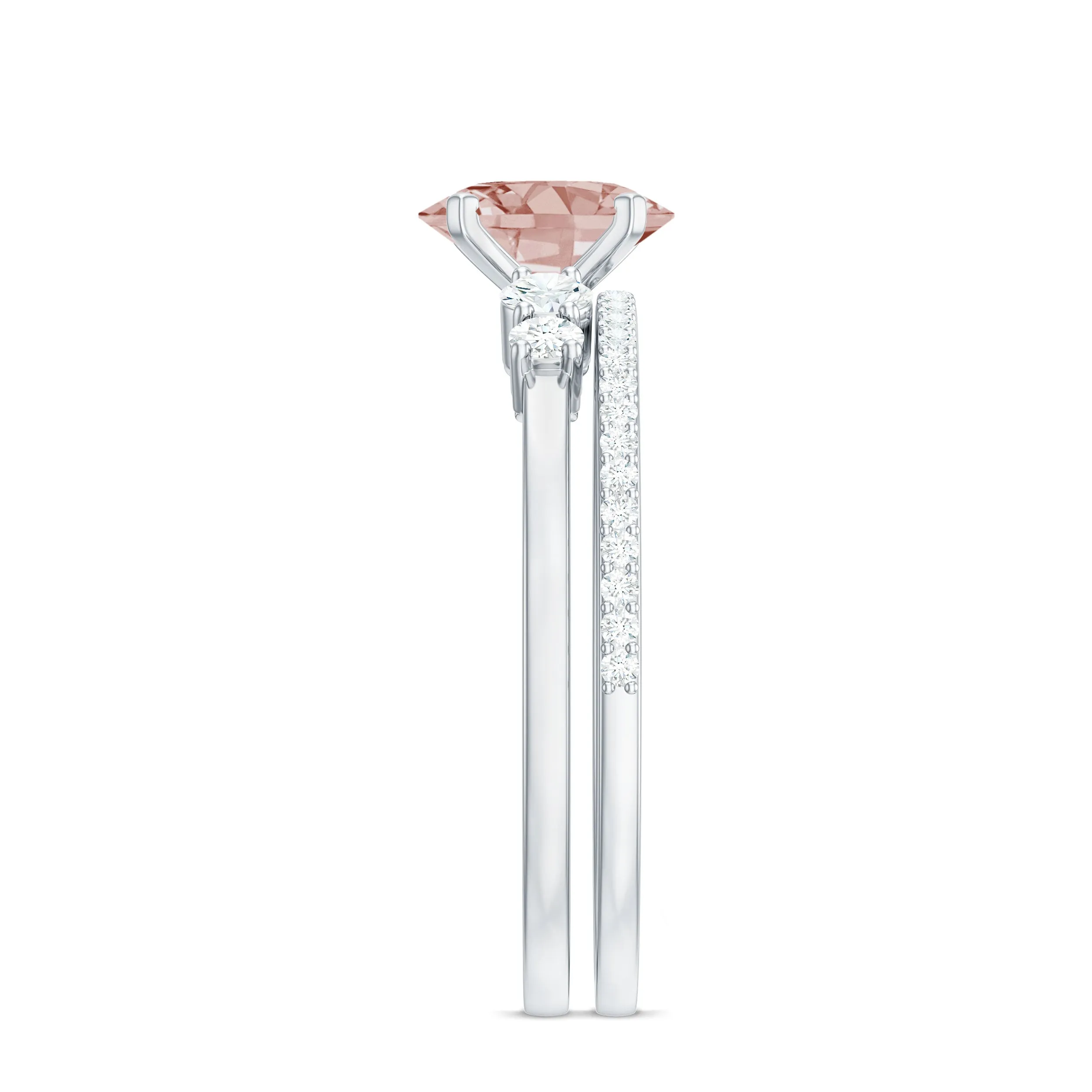 Oval Morganite Solitaire Ring Set with Diamond