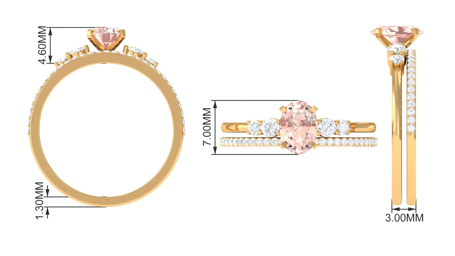 Oval Morganite Solitaire Ring Set with Diamond
