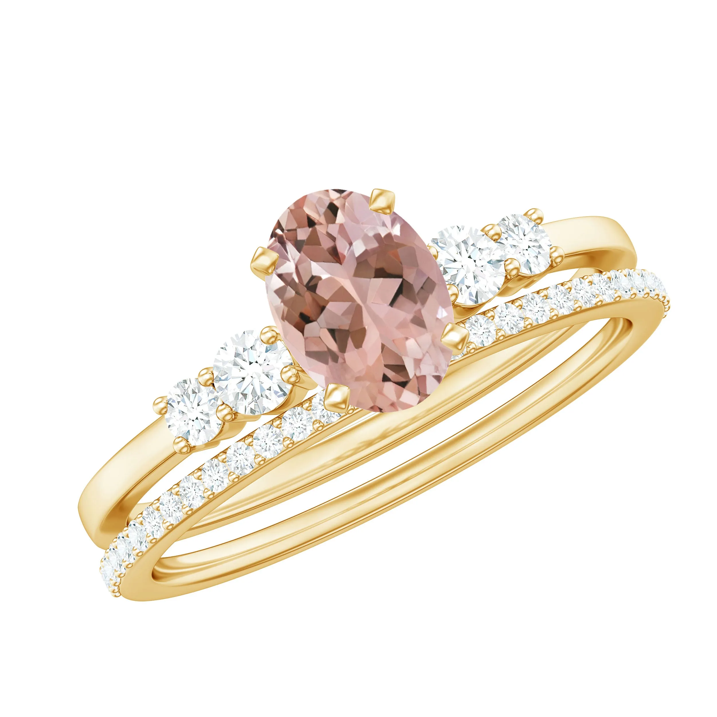 Oval Morganite Solitaire Ring Set with Diamond
