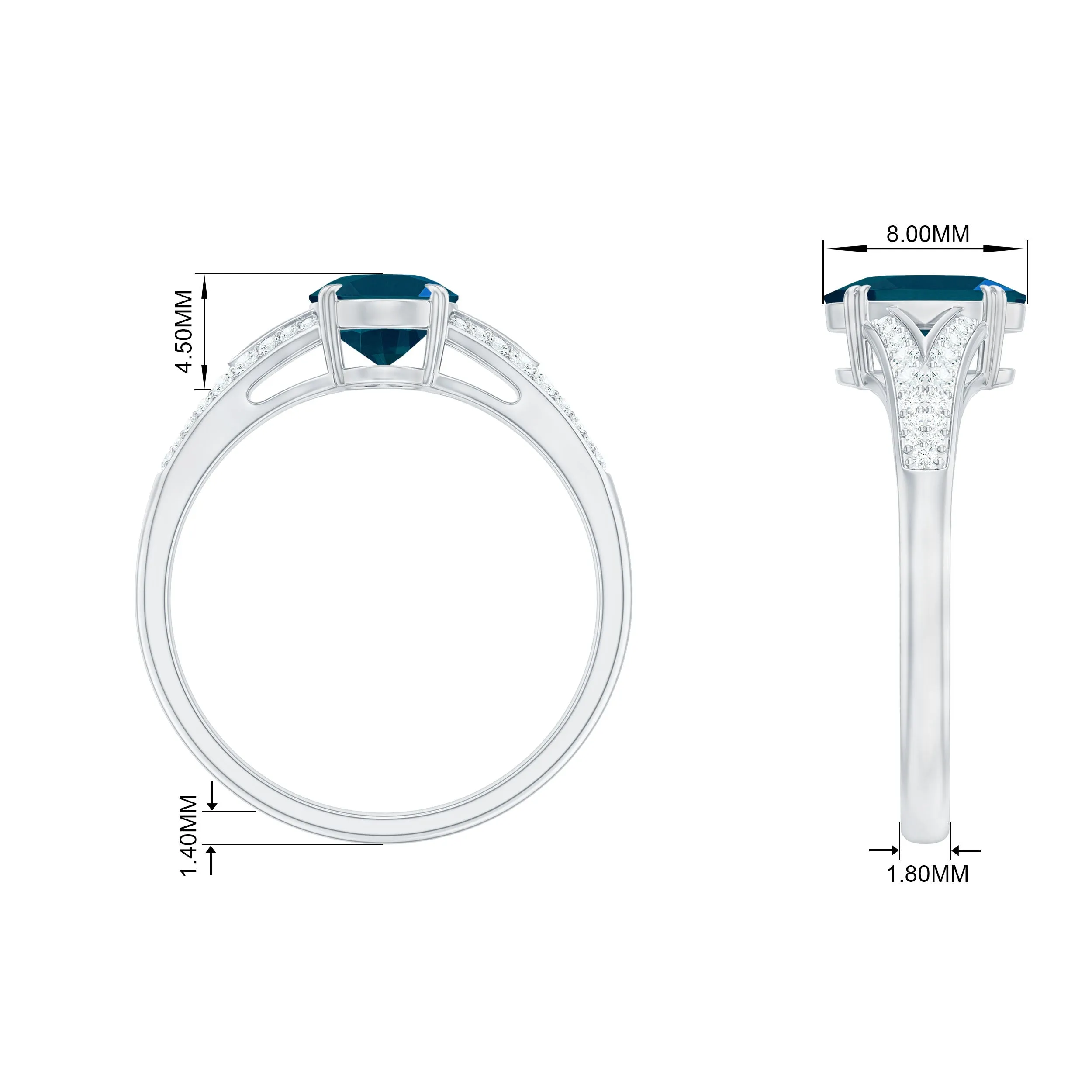 Oval Shape London Blue Topaz Solitaire Ring with Diamond Split Shank