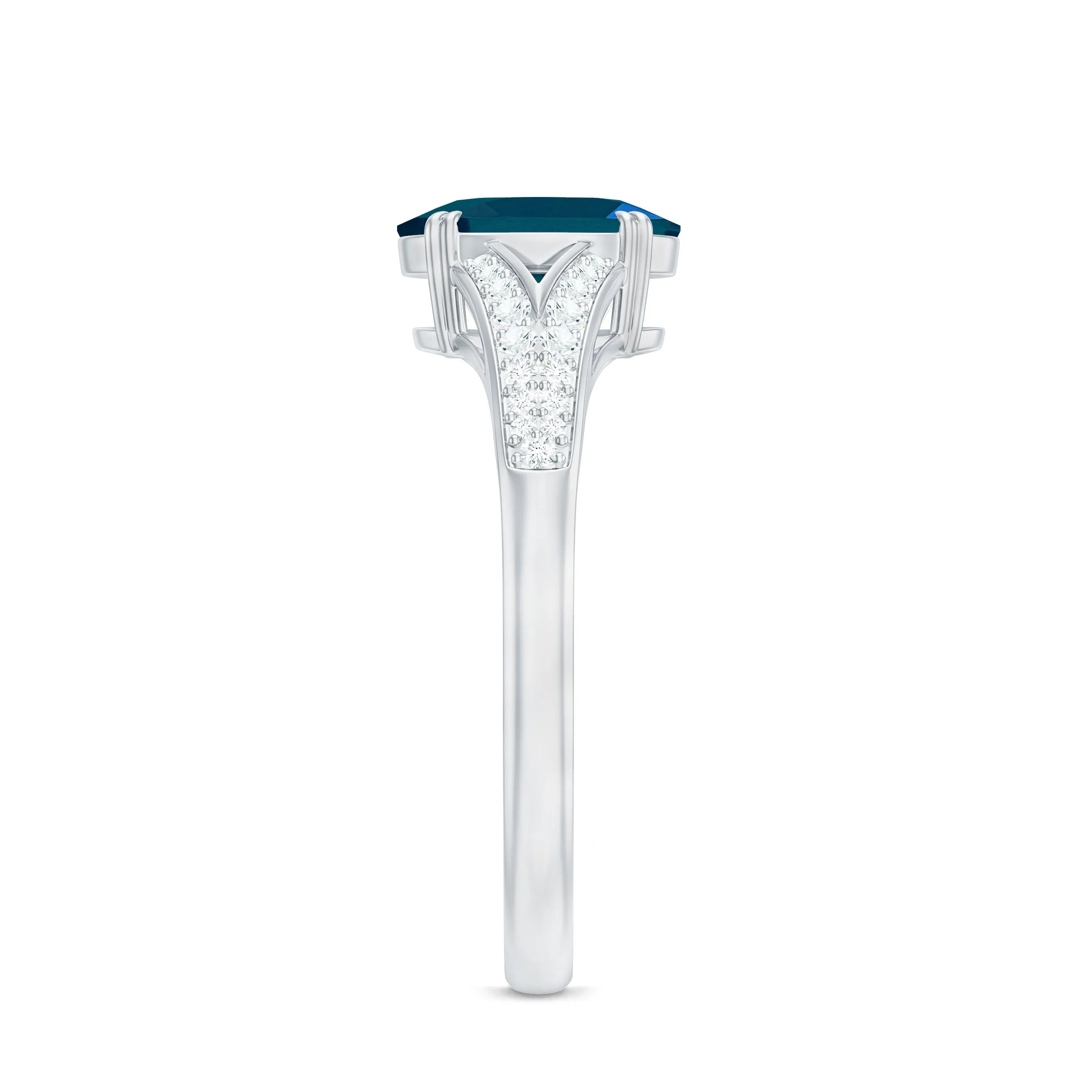 Oval Shape London Blue Topaz Solitaire Ring with Diamond Split Shank