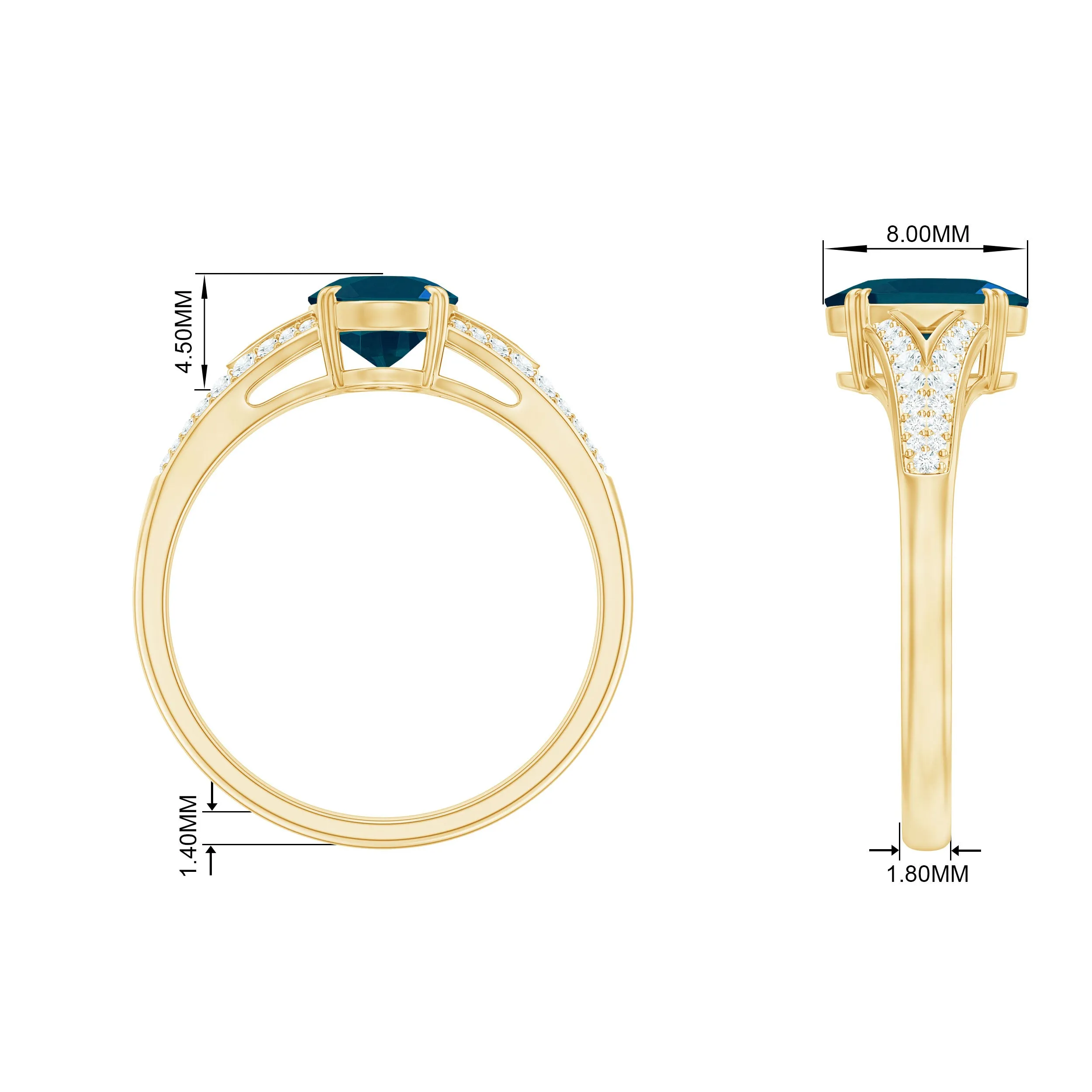 Oval Shape London Blue Topaz Solitaire Ring with Diamond Split Shank