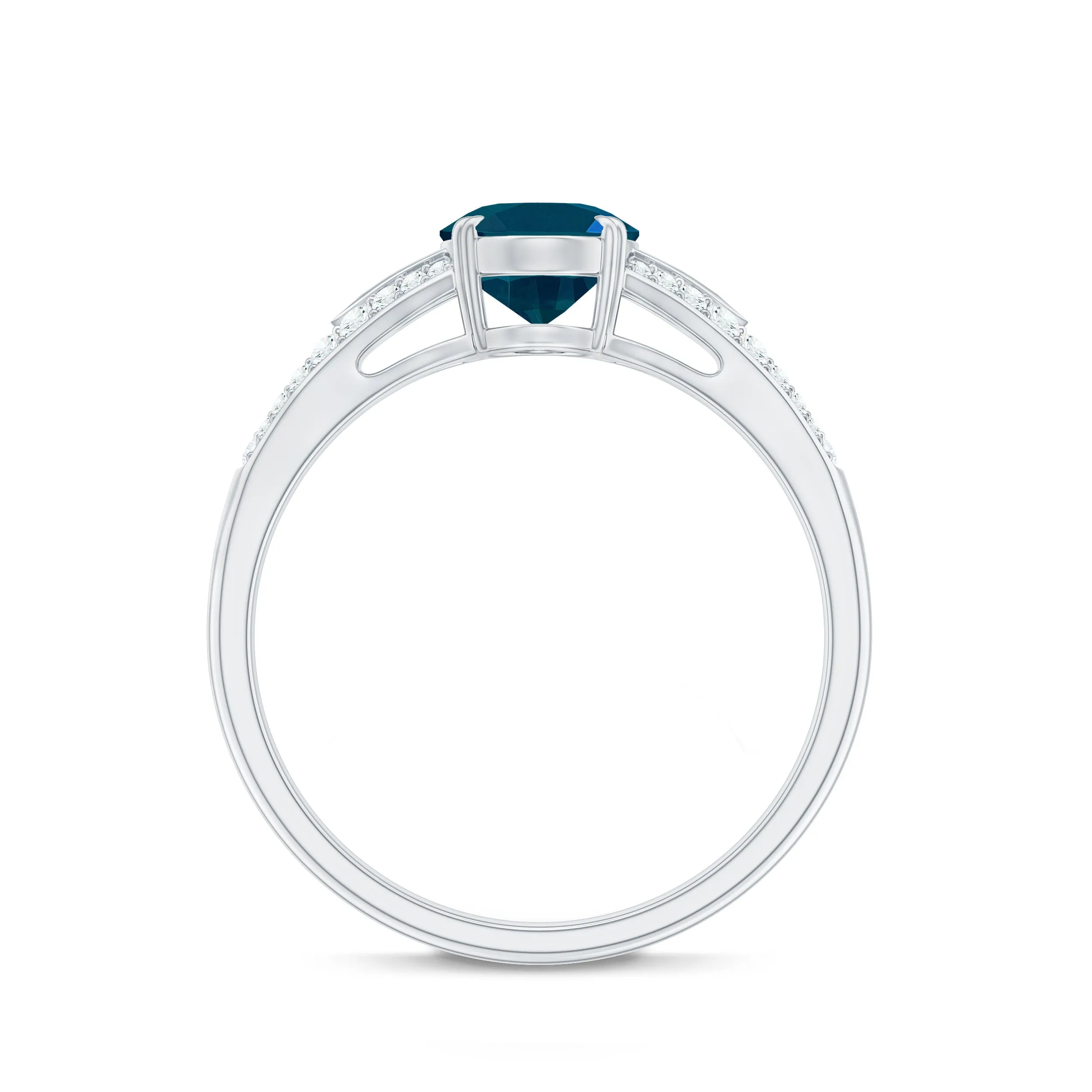 Oval Shape London Blue Topaz Solitaire Ring with Diamond Split Shank