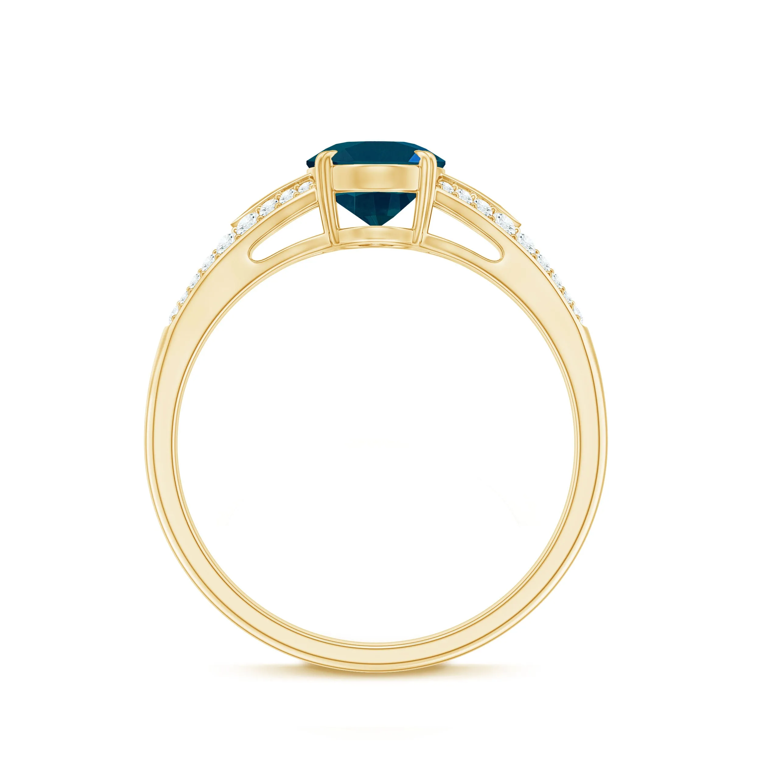 Oval Shape London Blue Topaz Solitaire Ring with Diamond Split Shank