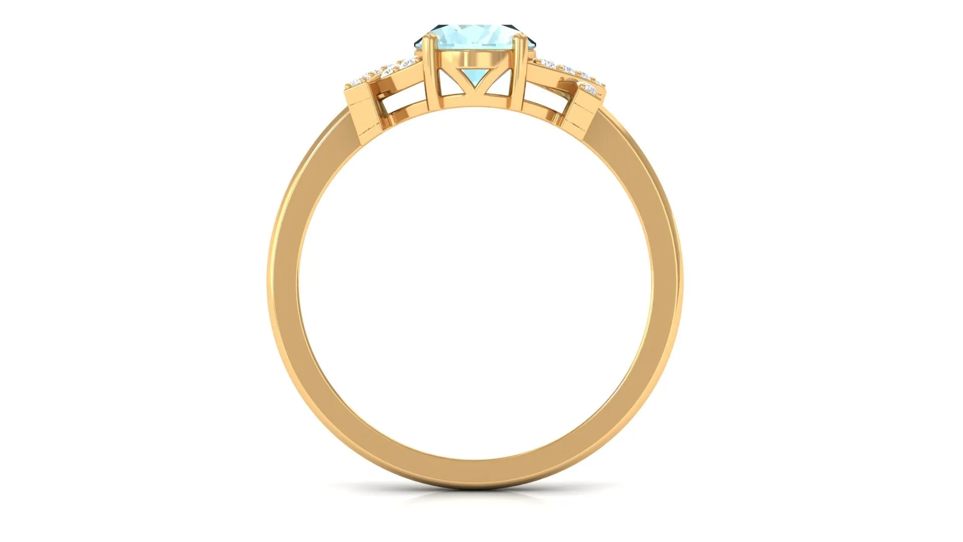 Oval Sky Blue Topaz Solitaire Split Shank Ring with Diamond