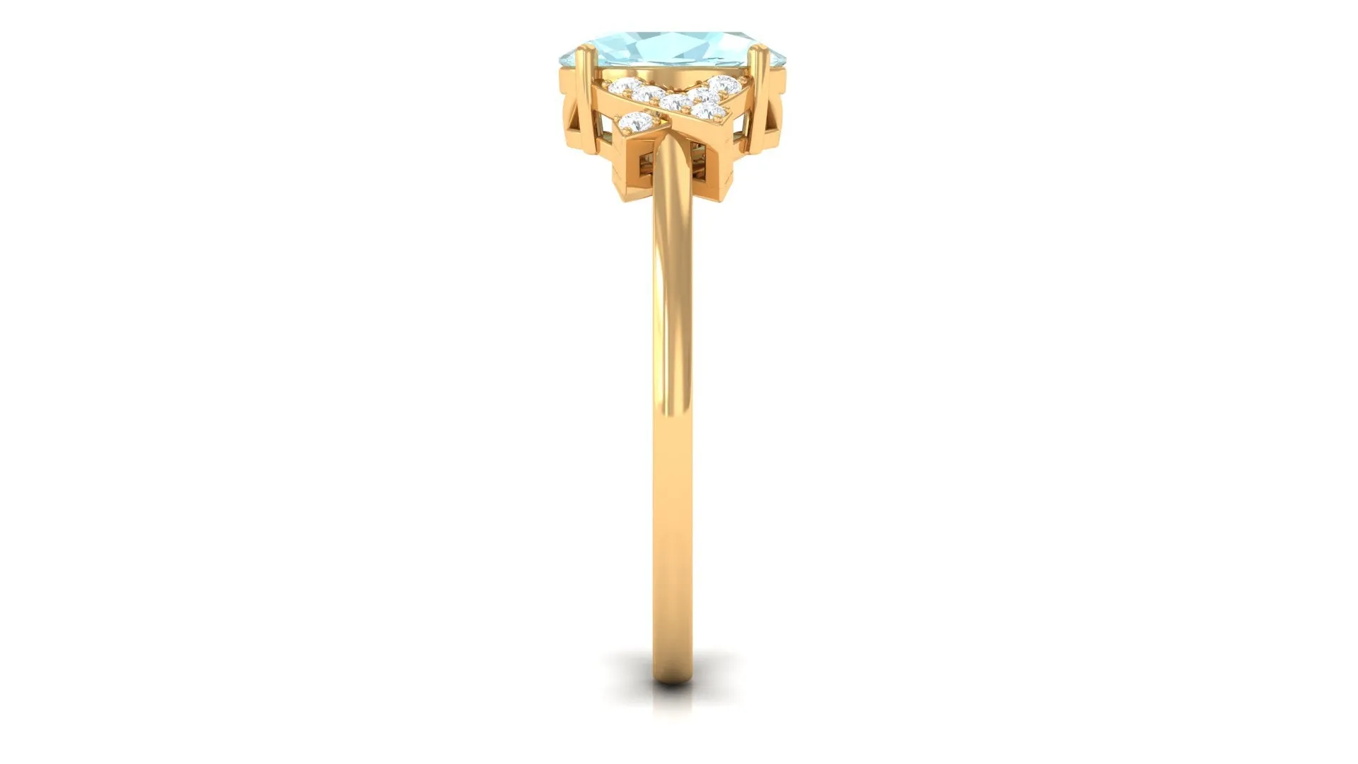 Oval Sky Blue Topaz Solitaire Split Shank Ring with Diamond