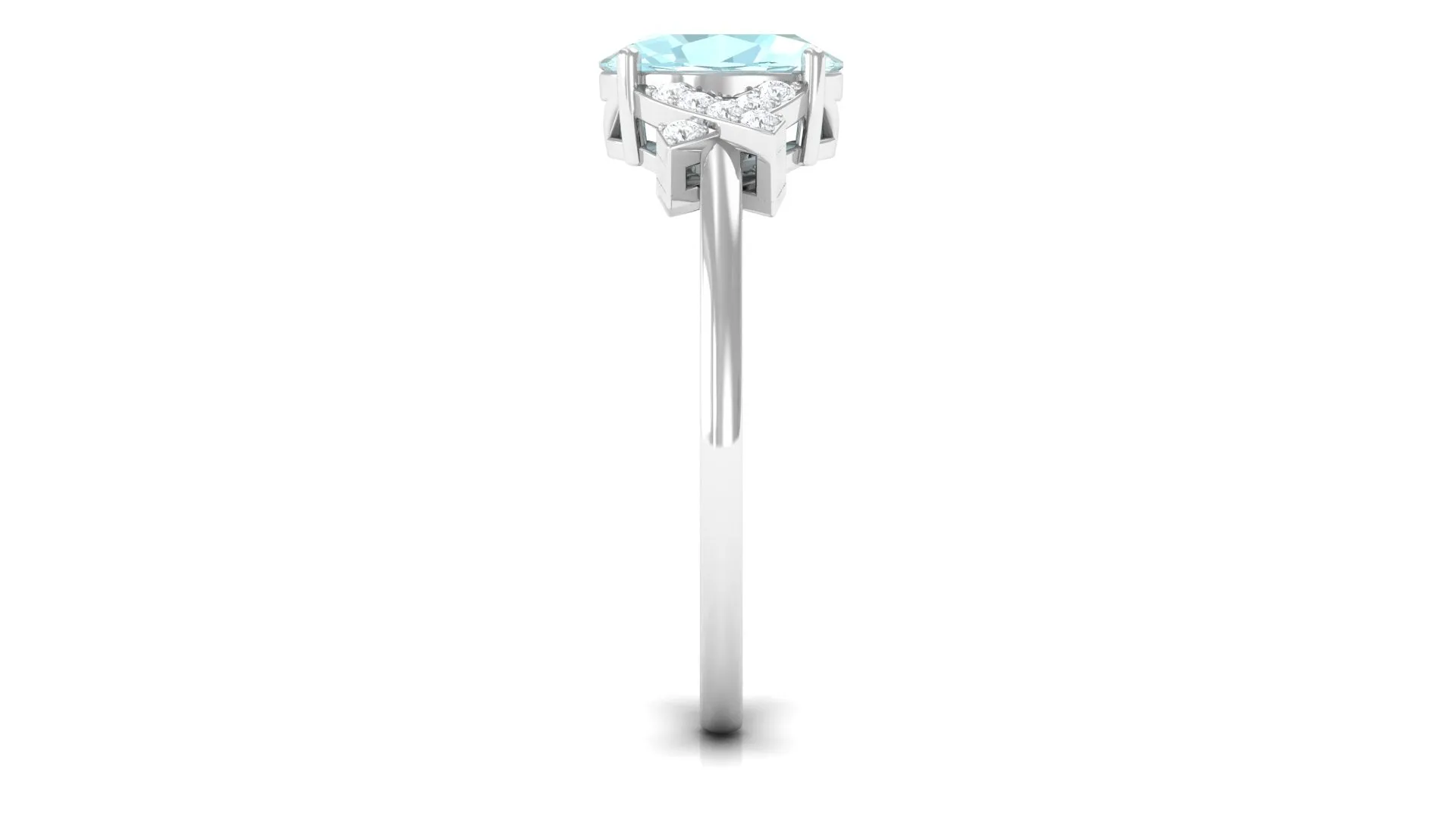 Oval Sky Blue Topaz Solitaire Split Shank Ring with Diamond